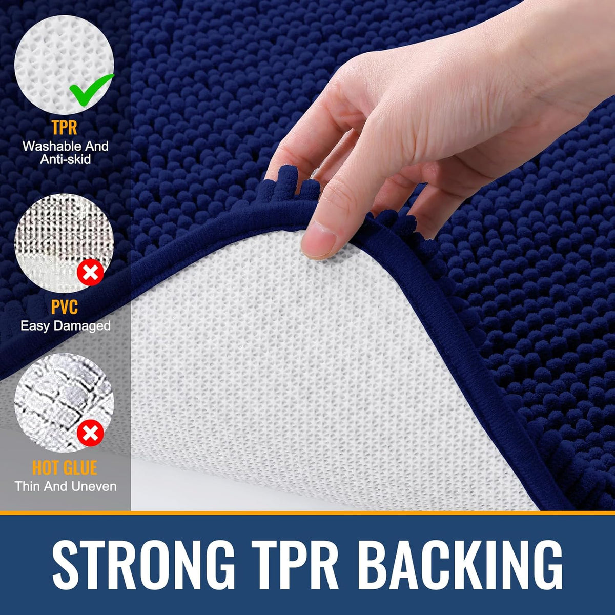 Arotive Bathroom Rugs 47x24, Extra Soft Absorbent Shaggy Chenille Bath Rugs, Machine Washable Rubber Backing Non-Slip Bath Mats for Bathroom Floor Tub and Shower, Home Decor Accessories, Navy