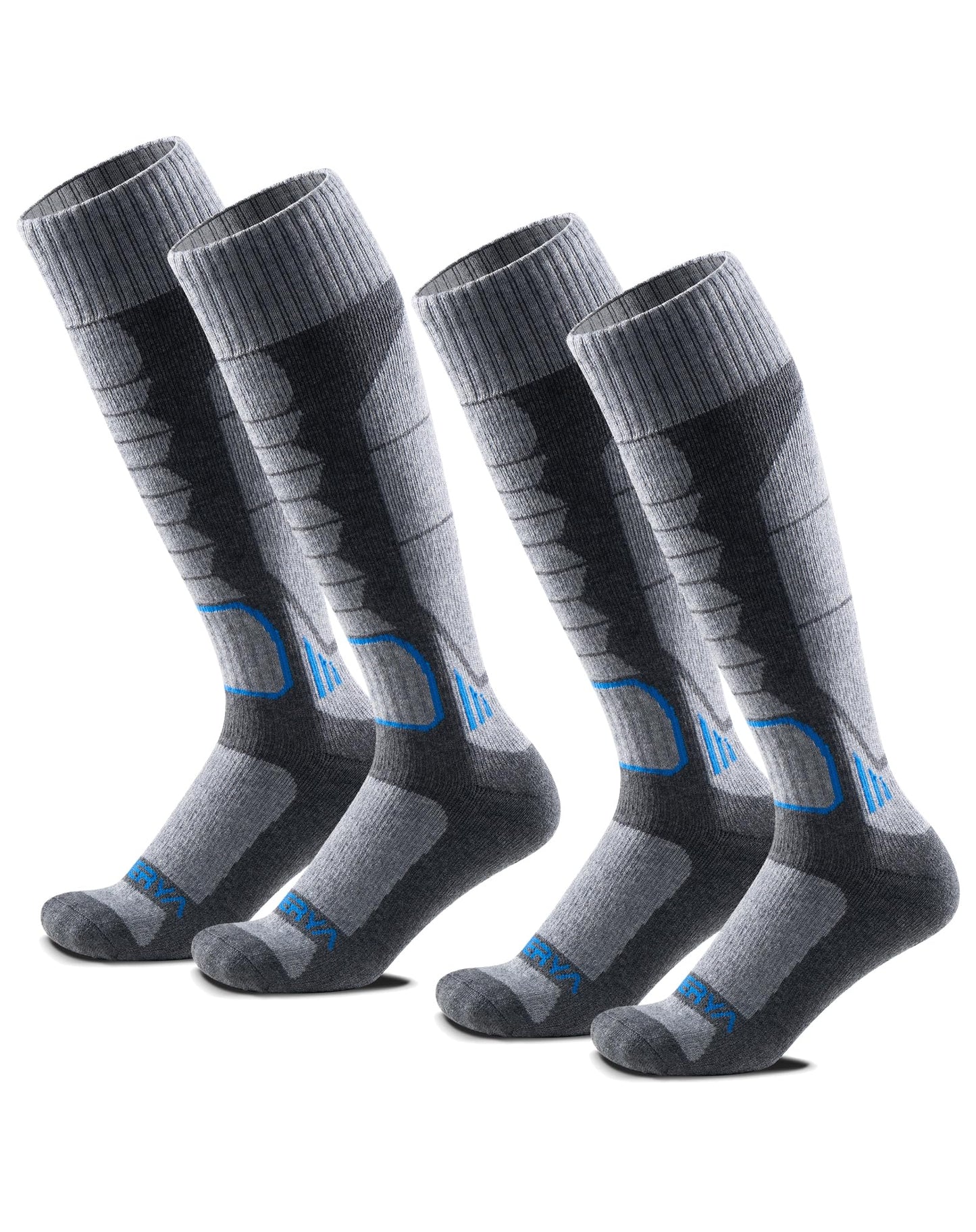 WEIERYA Ski Sock Merino Wool Ski Socks Mens Womens Skiing & Snowboarding Socks, Over The Calf, Grey Large 2 Items