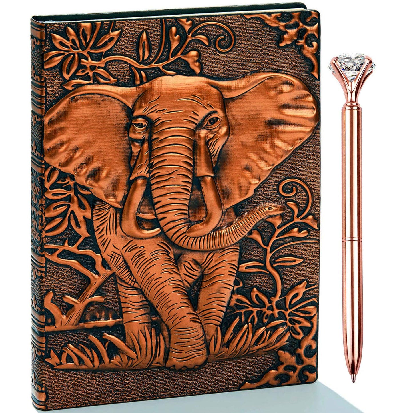 JEWPHX 3D Elephant Vintage Leather Journal Writing Notebook with Pen Set,Antique Handmade Leather Daily Notepad Sketchbook,Travel Diary&Notebooks to Write in,Elephant Journal Gift for Men Women