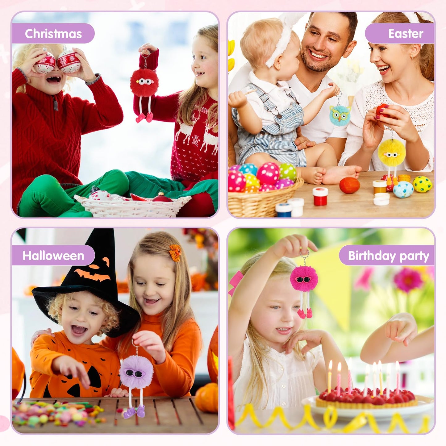 OMyFav 24 PCs Kids Keychains - Keychain Cute for Birthday Back-to-school Goodie Bags Pinata Toys Classroom Prizes Elementary Carnival Prizes in Bulk Party Favors 8-12 Back to School Gift