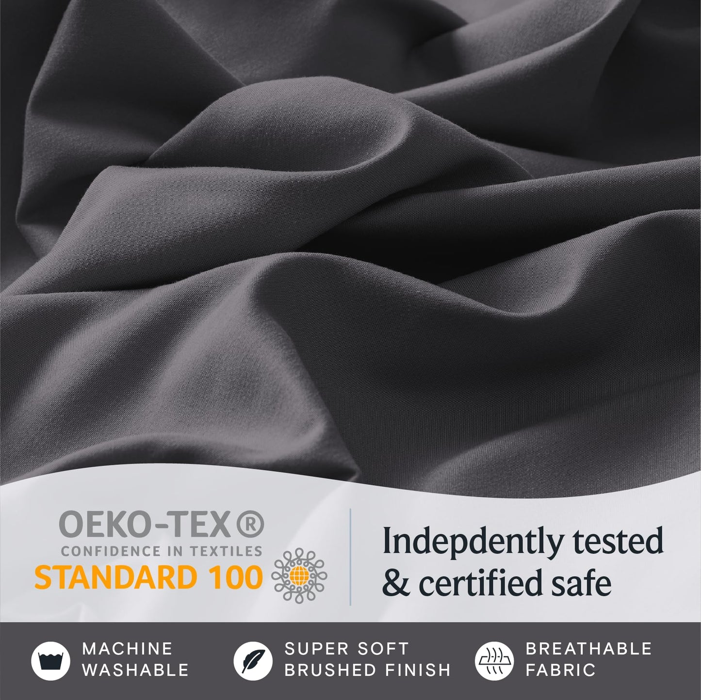 LuxClub 4 PC Queen Sheet Set, Sheets Queen Size, Deep Pockets 18" Wrinkle Free Cooling Sheets Machine Washable Hotel Bedding Silky Soft - Dark Grey Queen