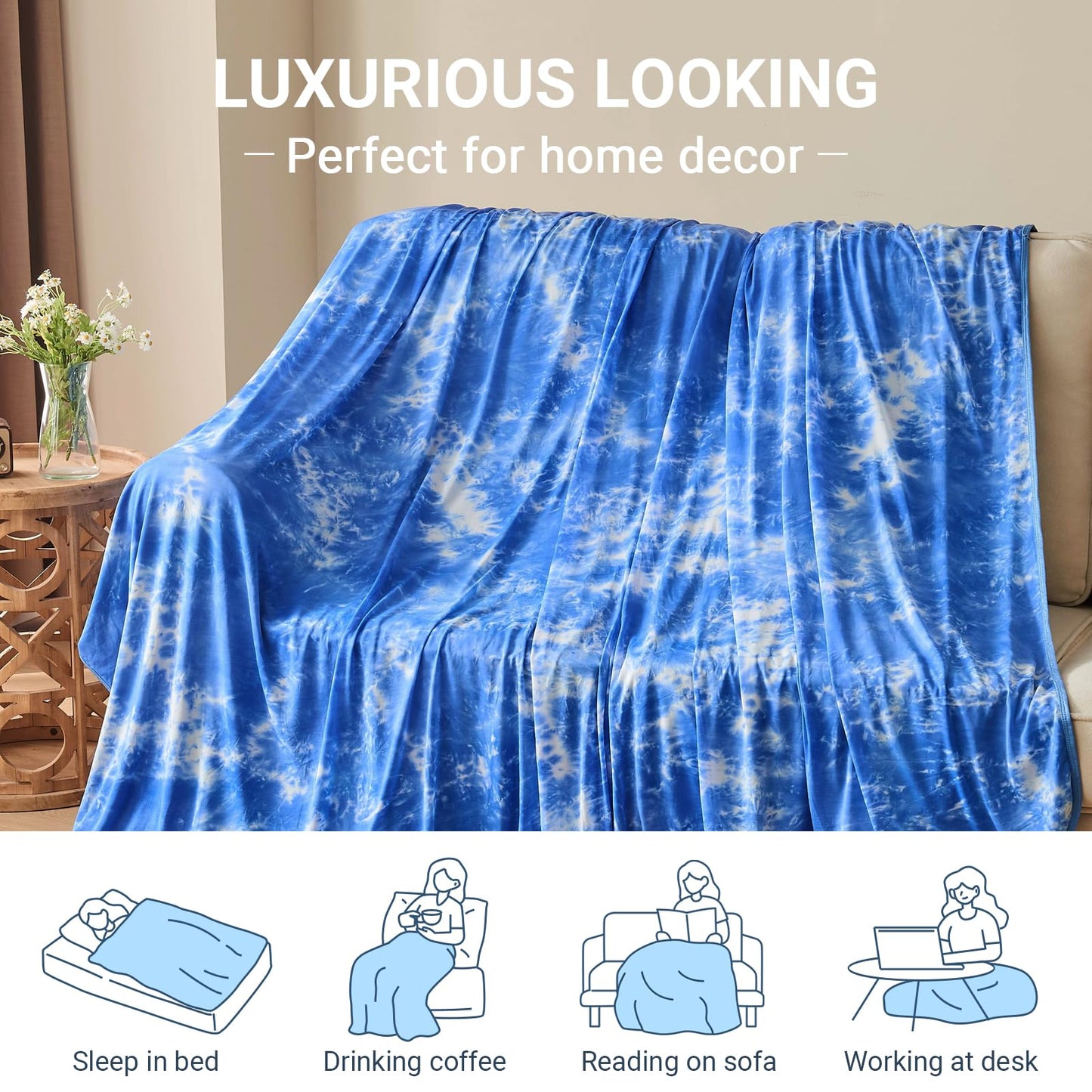 NORD ECO Cooling Blanket Queen Size for Hot Sleepers, Arc-Chill Cool Tech Fabric Q-Max>0.5, Lightweight Breathable Ice Cold Summer Blanket for Bed, Keep Cool for Night Sweats, 90"x90", Tie Dye Blue