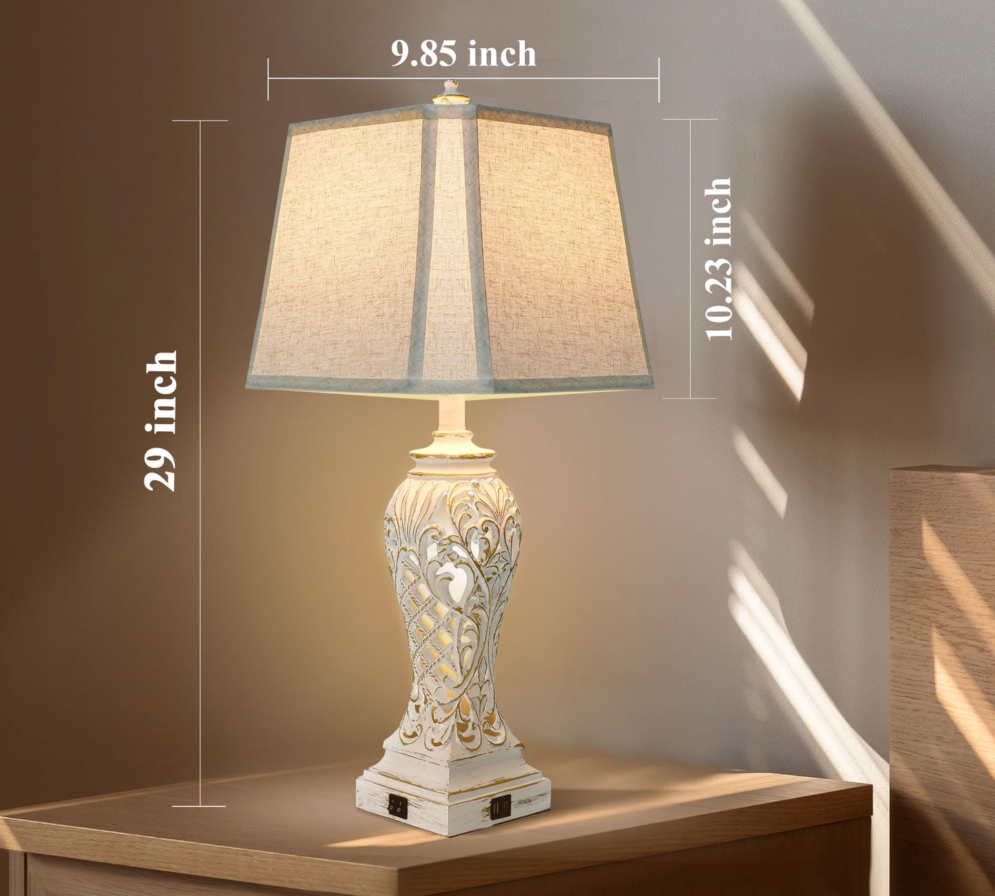iKopyal Set of 2 Table Lamps for Bedroom Living Room, Bedside Lamp with Fabric Shades, 29'' Tall Coastal Nautical Lamp with USB and Nightlight