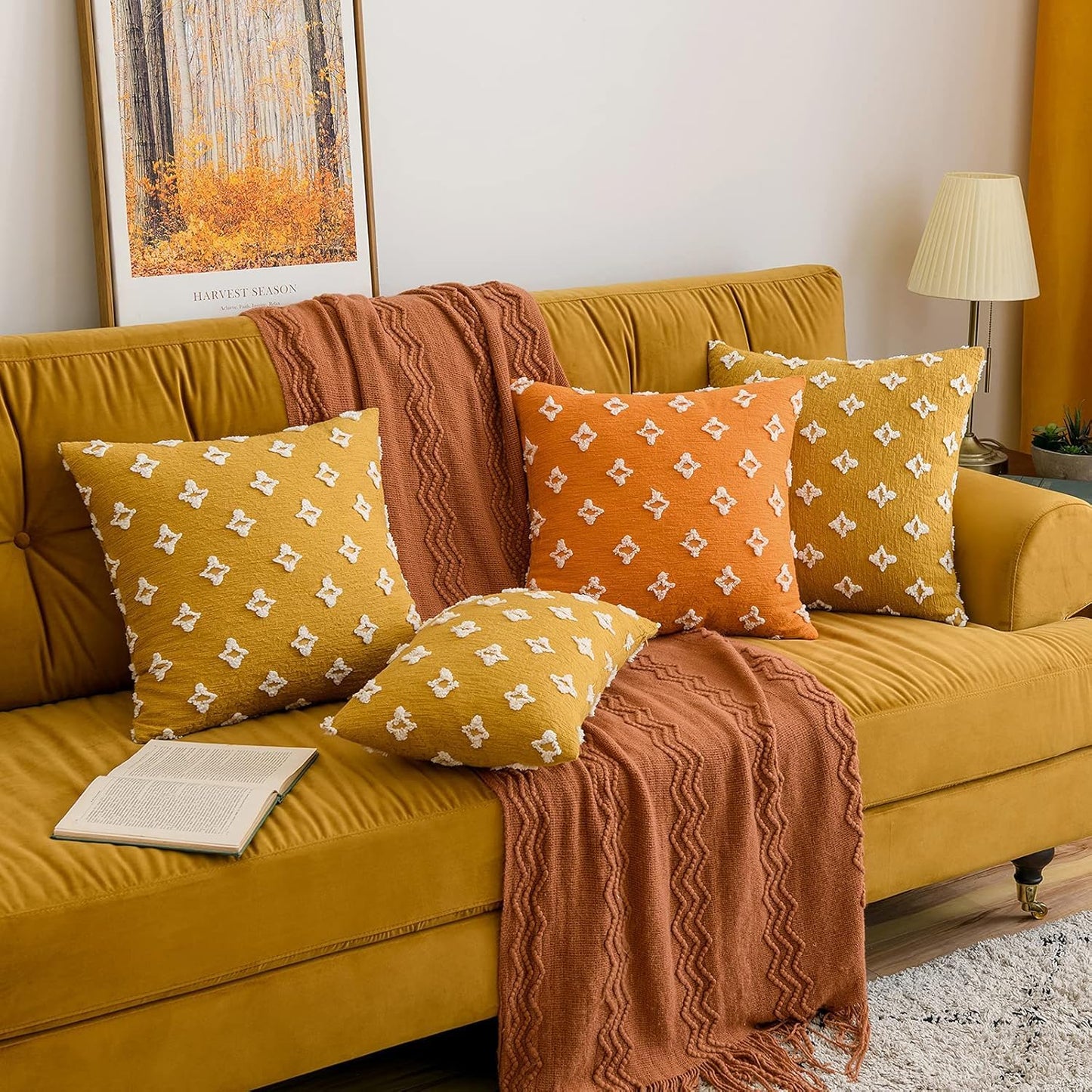 MIULEE Set of 2 Decorative Throw Pillow Covers Rhombic Jacquard Pillowcase Soft Square Cushion Case for Summer Spring Couch Sofa Bed Bedroom Car Living Room 18x18 Inch Yellow