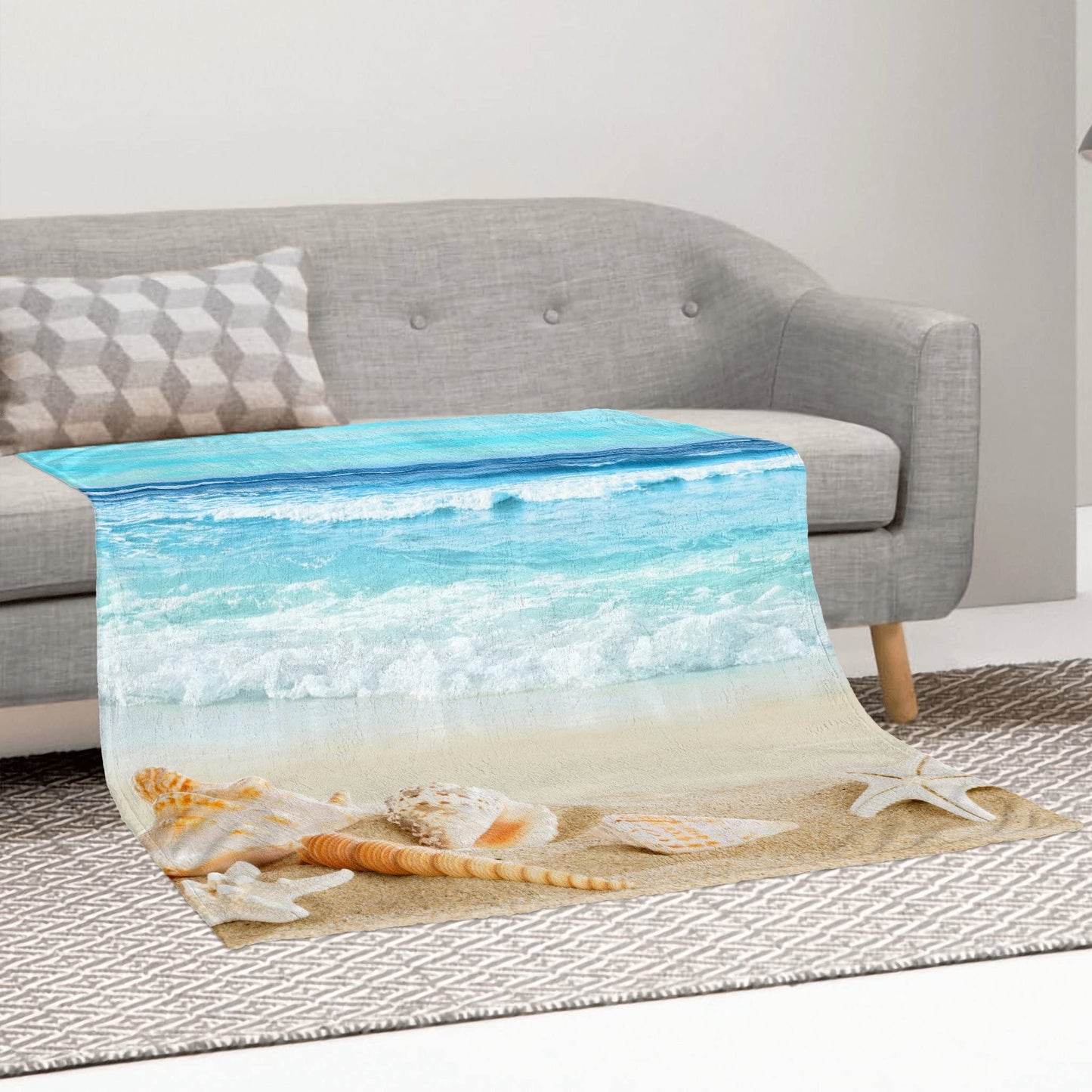 Beach Throw Blanket 50x40 Inch, Beach Starfish Lightweight Soft Microfiber Throw Blanket with 18x18 Inch Pillowcase Perfect for Bed and Sofa