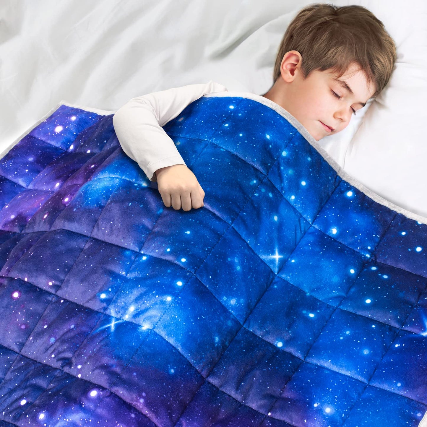 Solfres 5lbs Weighted Blanket, 36 x 48 Inches, Printing Heavy Blanket 5 Pounds for Children and Teens Ultra Soft and Cozy, Stars, Sensory Items, Nebula Galaxy