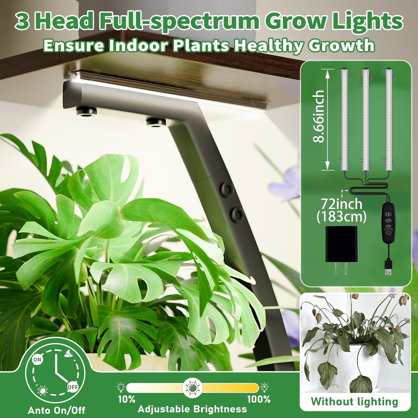CODACE Plant Stand Indoor with Grow Lights, 6 Tiered Plant Shelf Indoor, 50" Corner Plant Stands for Indoor Plants, Lighted Tree-Shaped Plant Holder, Tall Flower Display Rack for Living Room