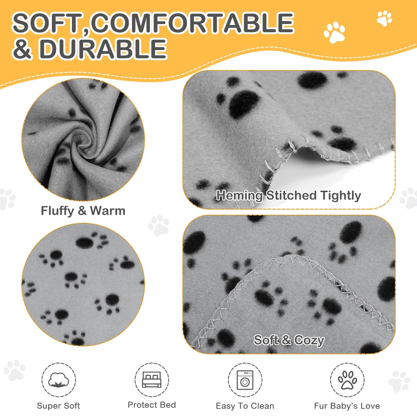 Tegeme 12 Pieces Fleece Blankets for Pets Dog Puppy Paw Print Cat Bedding Cover Blanket for Small Animals Pig Cage Liner Sleep Mat Pad Kitten Soft Warm(Classic Style,28 x 24 Inches)