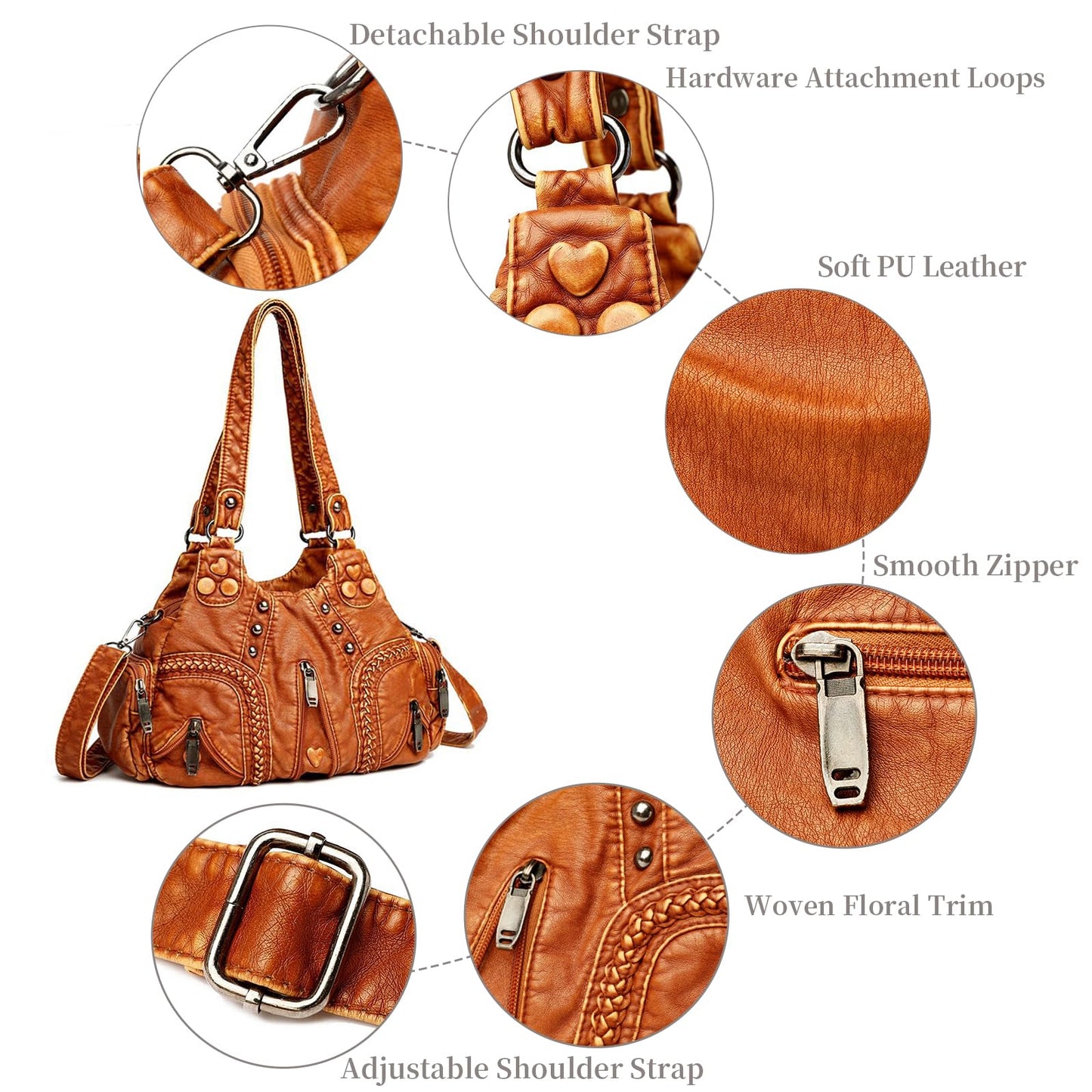 I IHAYNER Purses and Handbags for Women Hobo Tote Purse Soft PU Leather Satchel Shoulder Bag with Multi-Pocket, Brown