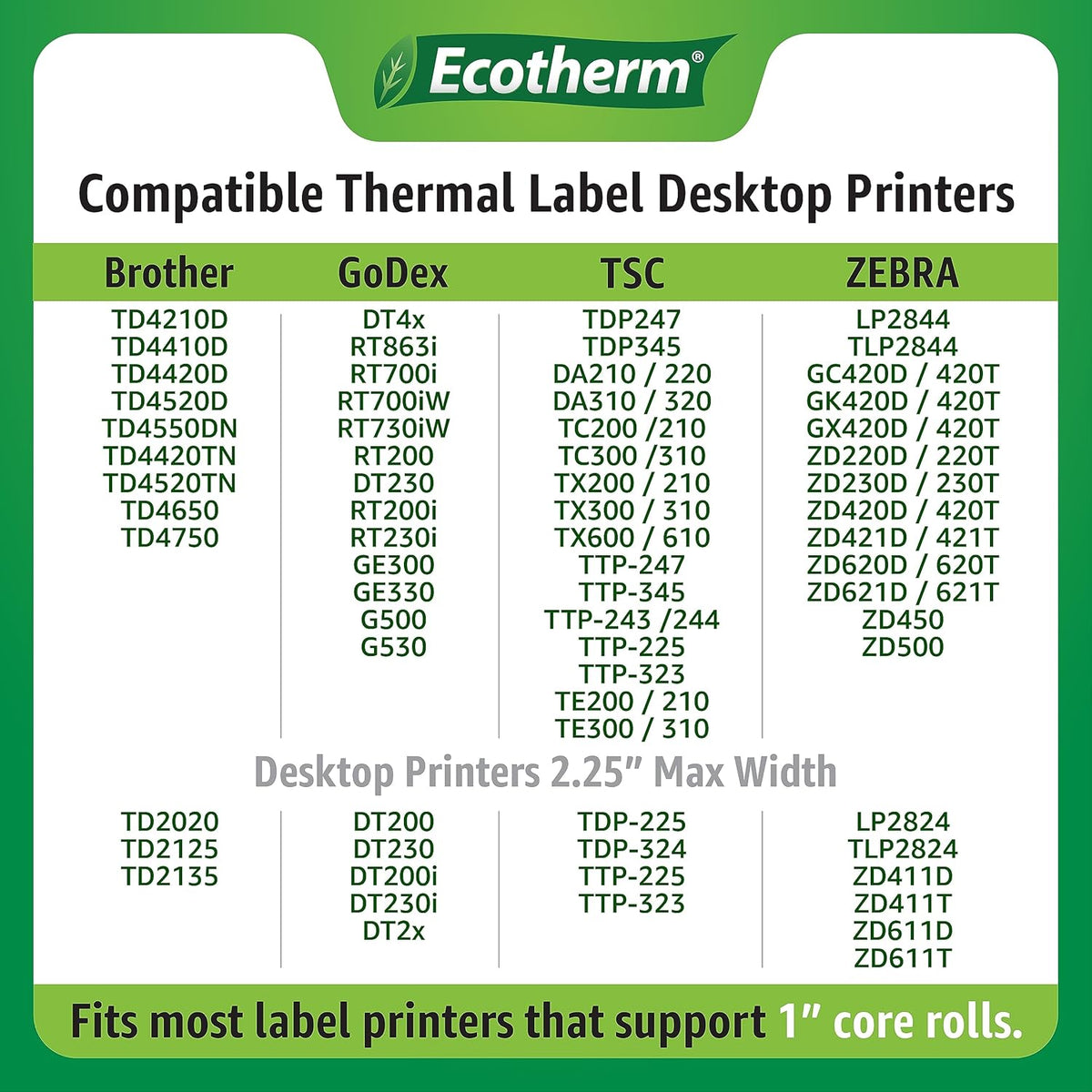1.5" x 1" Thermal Labels | 6 Rolls | 11400 Labels | fits Zebra, Godex, Arkscan, iDPRT, Offnova Thermal Label Printers and More | Blank White Adhesive Stickers by Ecotherm