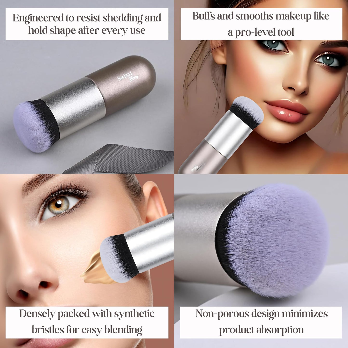 Kabuki Makeup Brush - Blender Brush for Powder, Cream, Liquid Foundation, Sunscreen, Blush Blending & Bronzer - Professional Make Up Brush - Full Face Makeup Brush - Vegan & Cruelty Free