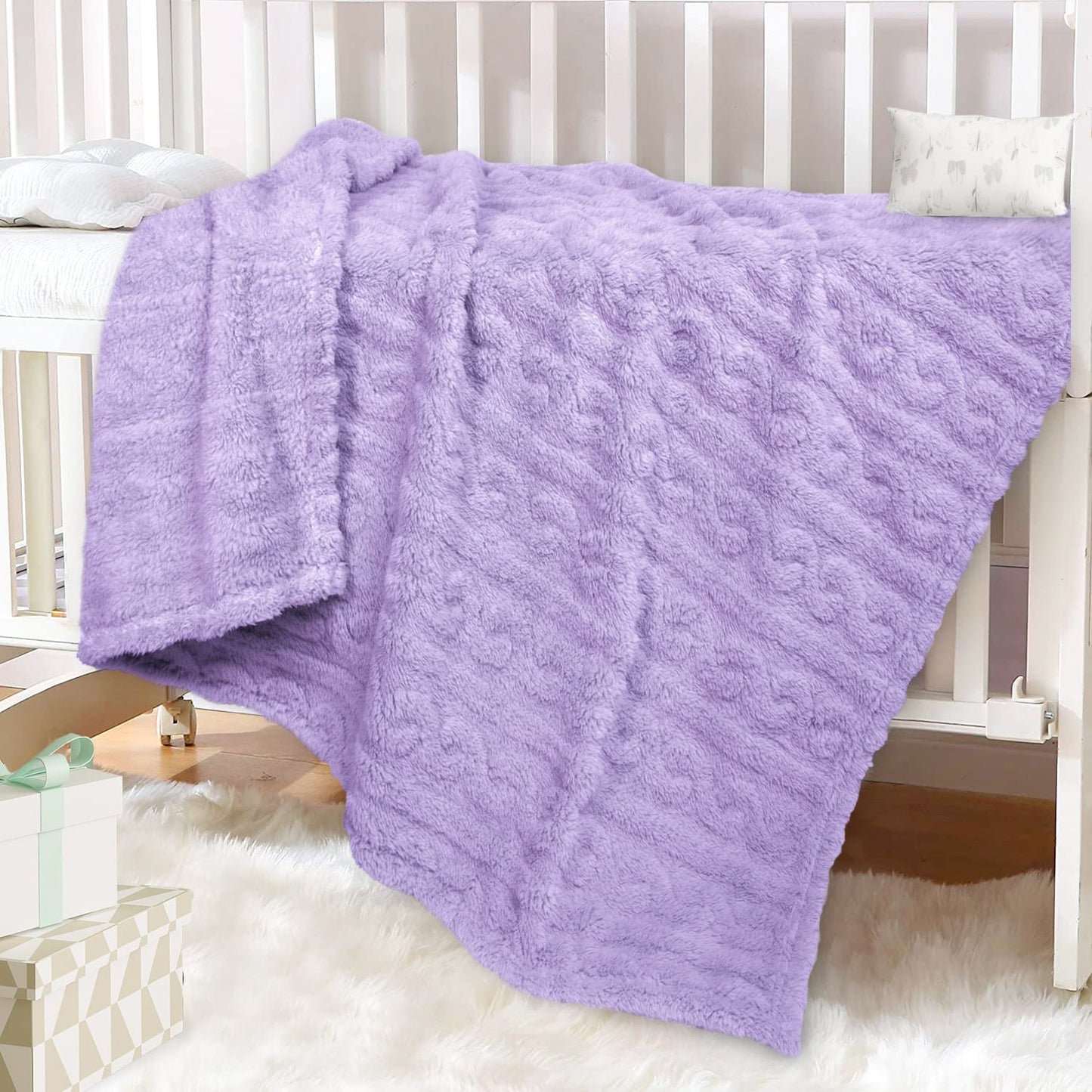 HOMRITAR Baby Blanket for Girls Toddlers 3D Fleece Fluffy Fuzzy Blankets for Baby, Soft Warm Cozy Fleece Infant or Newborn Receiving Blanket 330GSM (30 x 40 Inch, Purple)