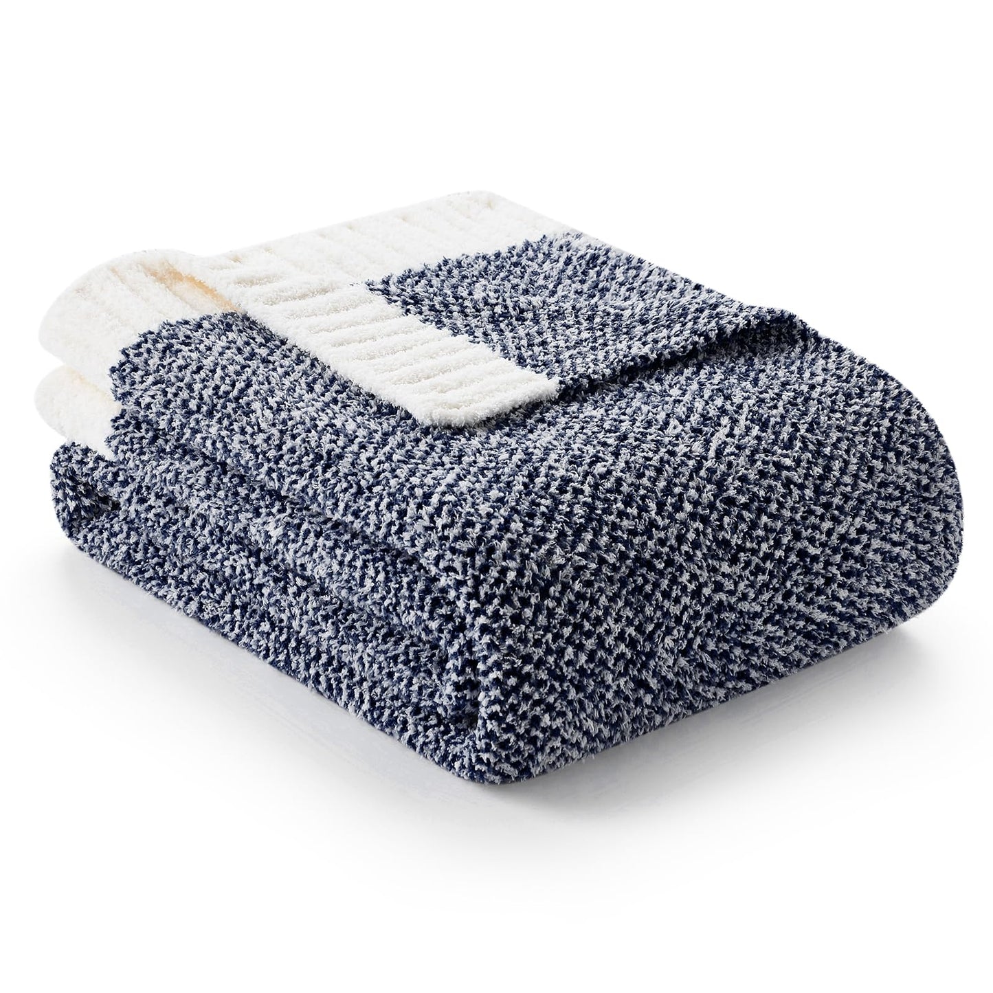 Snuggle Sac Heather Navy Throw Blanket for Couch, Super Soft Warm Microfiber Blankets Navy Blue, Cozy Knit Fuzzy Plush Lightweight Throws for Sofa, Bed, Heather Navy,50x60 inches