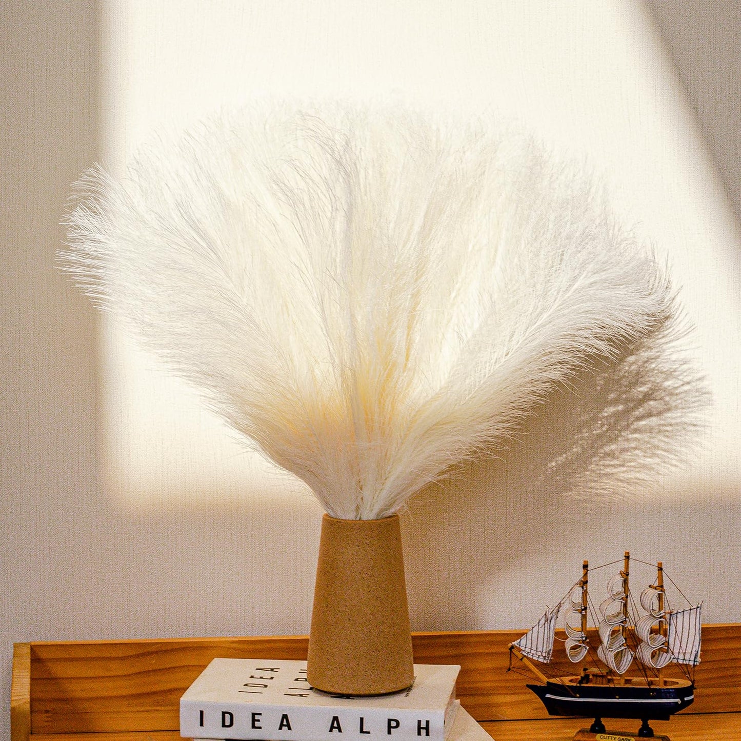 Bnecnet 10 Stems White Pampas Grass Fluffy - 17.7" Faux Pampas Grass Decor Small Fluffy Pompas Floral Arrangement and Vase Filler for Boho Home Wedding Mothers Day Decoration