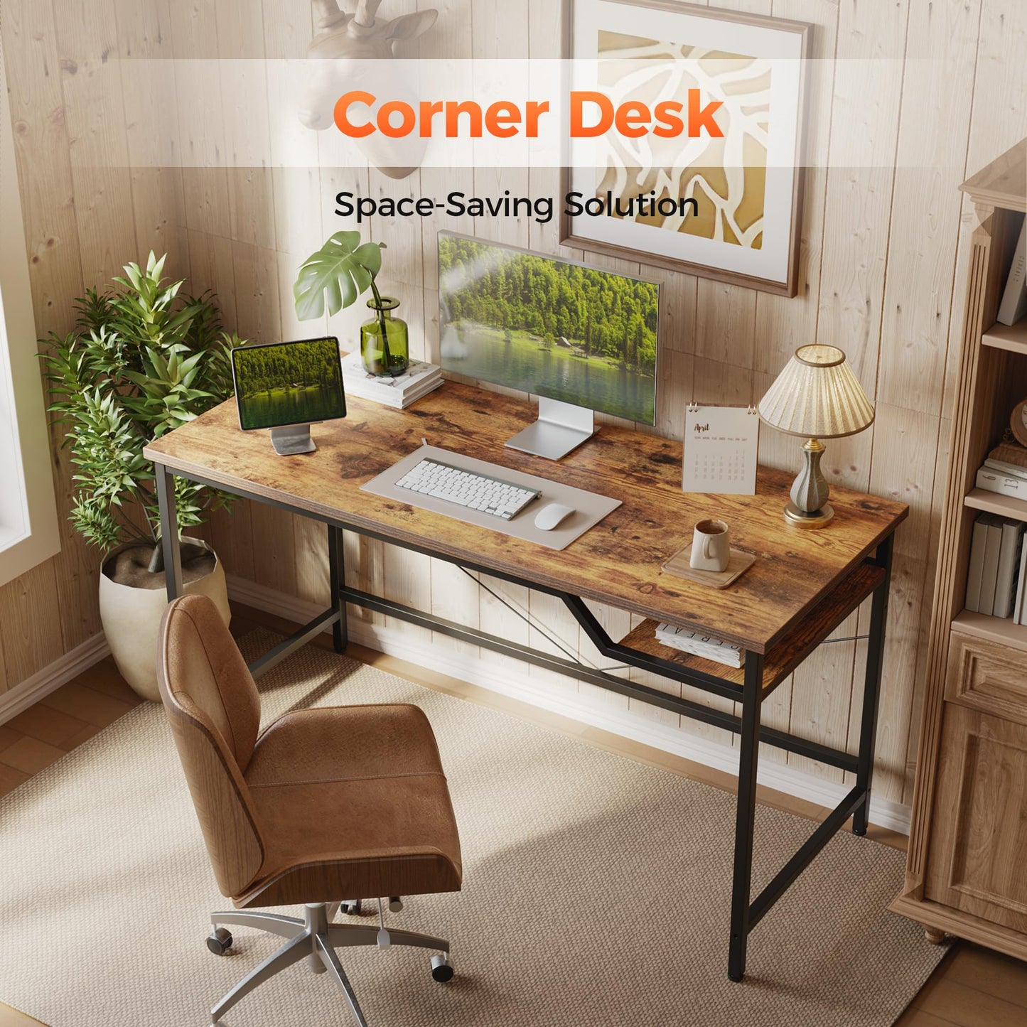 Mericonia Computer Desk, Gaming Desk for Small Spaces, Modern Simple Style Table for Home Office, Study Student Writing Table (Rustic Brown, 48 inch)