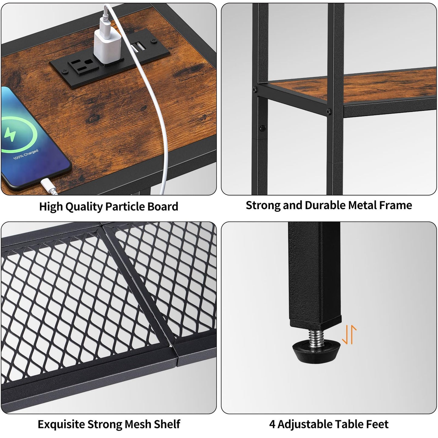 Snughome Console Table with Power Outlets, Entryway Table with Storage, 31.5" L x 9.8" W x 29.5" H Narrow Sofa Table with 3 Tier Shelves, Couch Table with USB Ports, for Hallway Living Room, Entrance