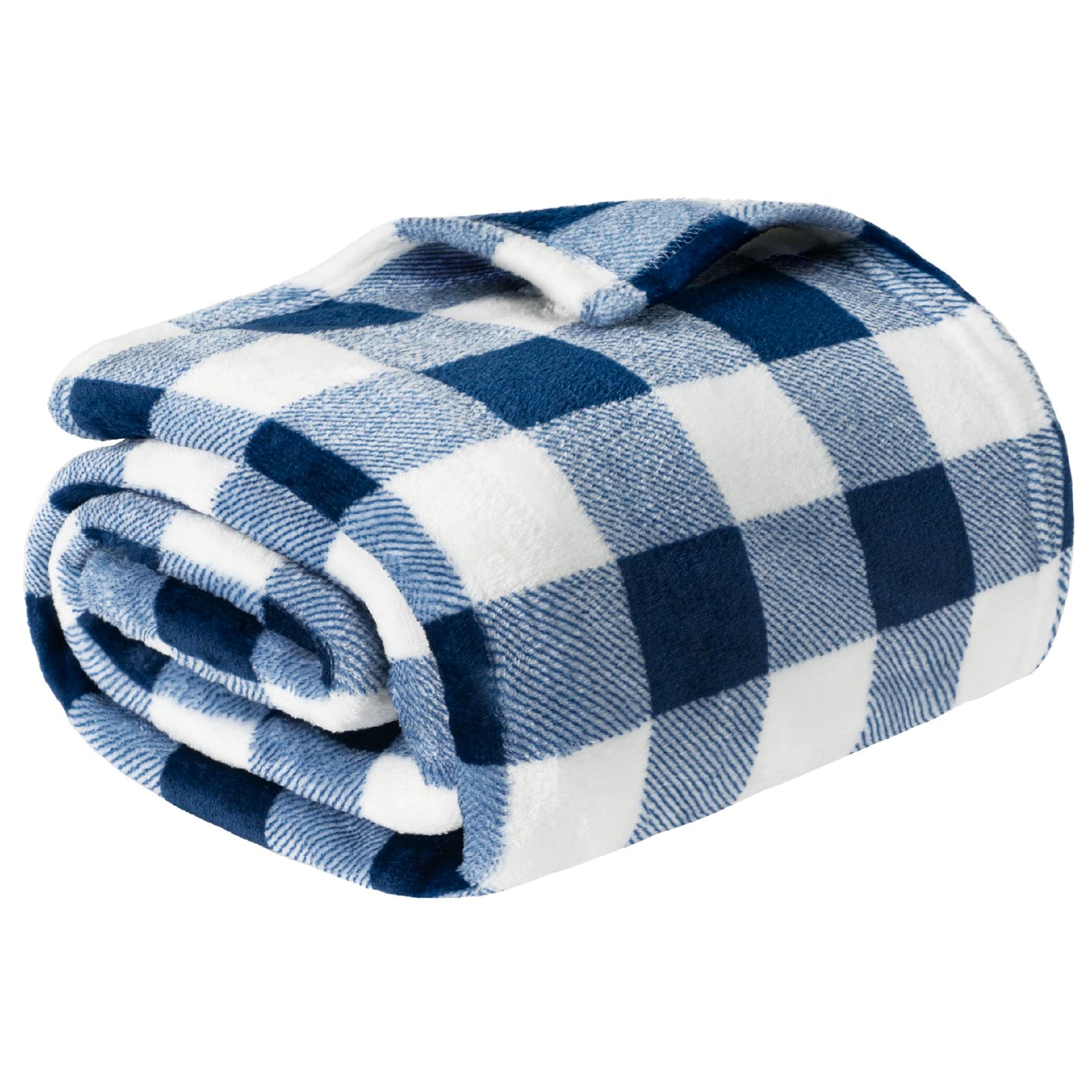 PAVILIA Buffalo Check Fleece Throw Blanket | Blue White Checkered Plaid Flannel Blanket | Soft Velvet Lightweight Microfiber Blanket for Couch Sofa | 50x60 Inches Checker Navy
