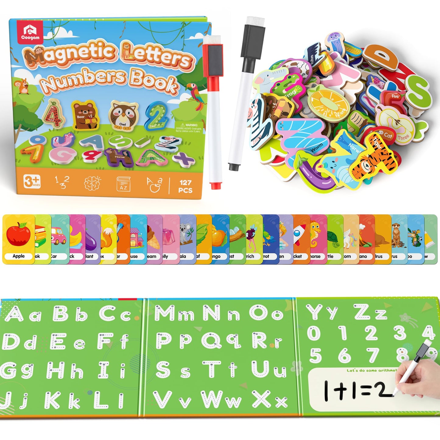 Coogam Magnetic Letter Numbers Book, Alphabet Math Handwriting Dry Erase Board for Matching Spelling, Educational Learning Gift Toy for 3 4 5 Year Old Toddlers