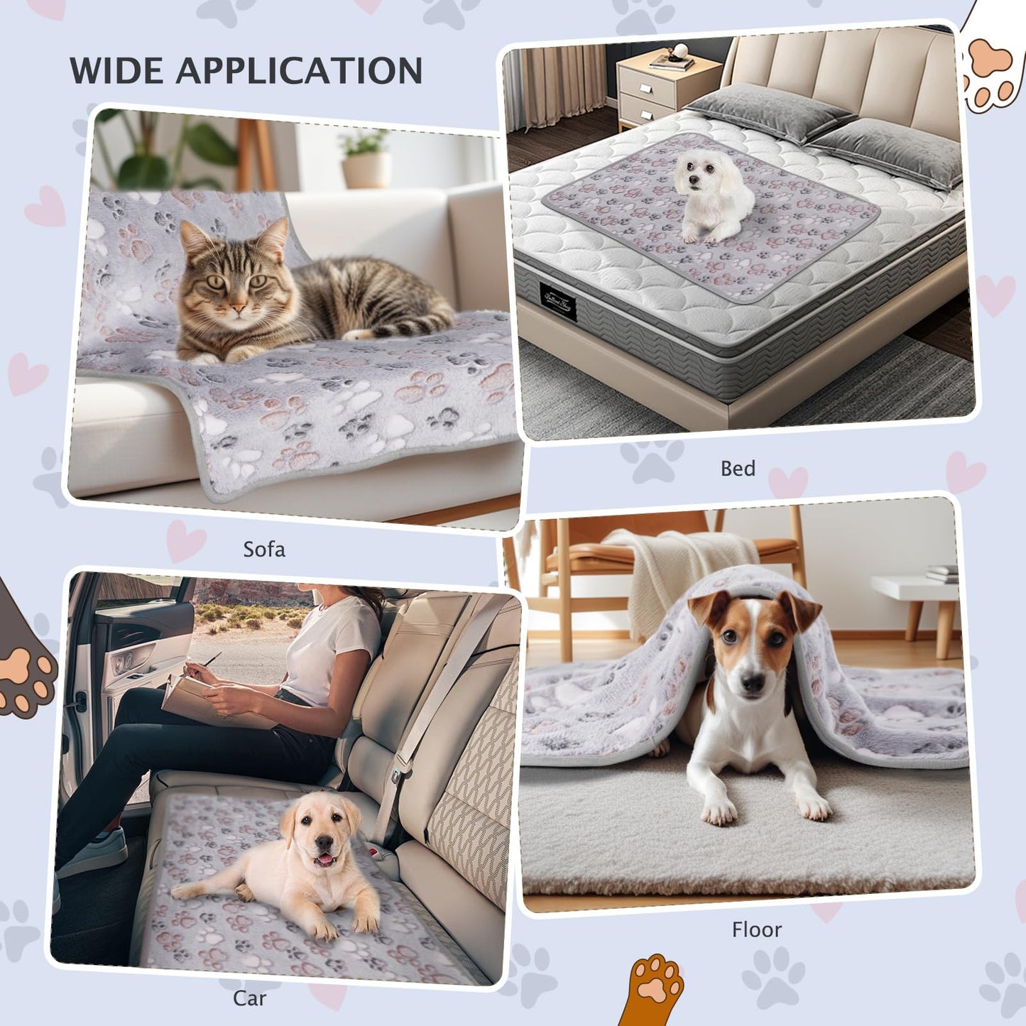 BVAGSS 6 Pack Small Dog Blanket, Super Soft Warm Pet Cover Blankets, Paw Print Puppy Fleece Flannel Blanket for Small Medium Dogs and Cats MW003