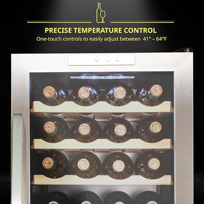 SCHMÉCKÉ 28 Bottle Compressor Wine Cooler Refrigerator w/Lock - Large Freestanding Wine Cellar For Red, White, Champagne or Sparkling Wine - 41f-64f Digital Temperature Control Fridge Stainless Steel