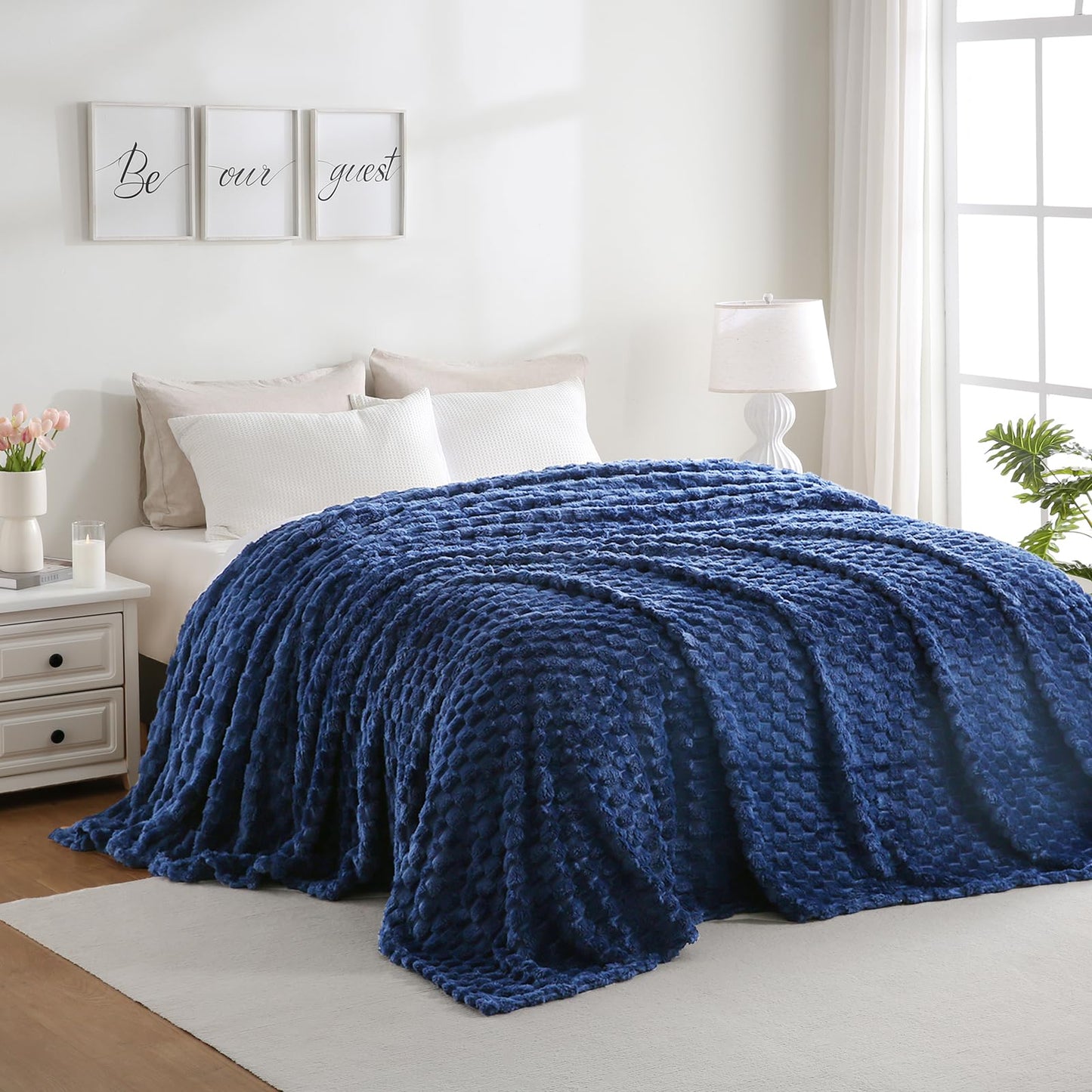 Excervent Flannel Fleece Throw Blanket(120x120 inches), Oversized Giant Extra Large 10'x10' King Bed Throw, Hexagon Jacquard Decorative Fuzzy Blankets for Household, Camping, and Travel, Navy