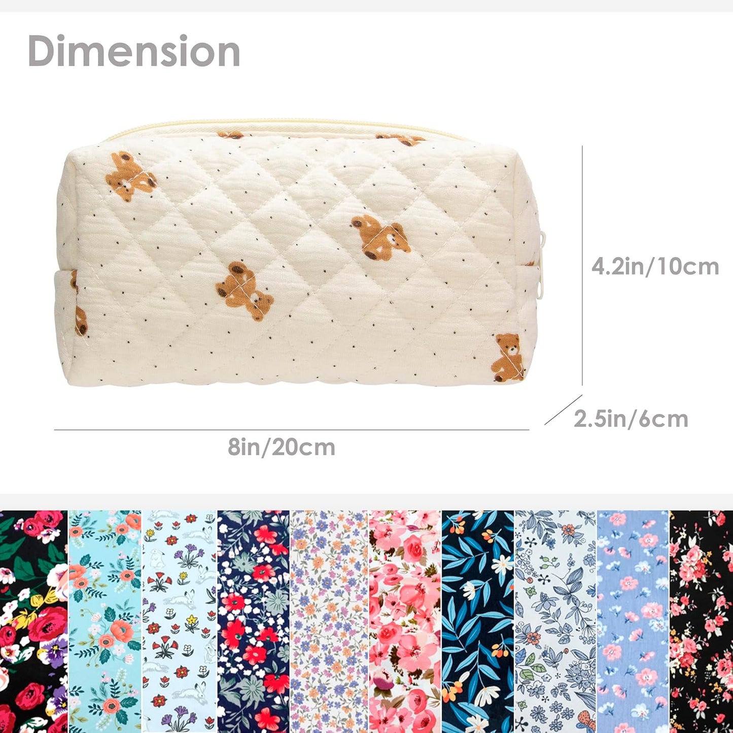 PAZIMIIK 6PCS Vintage Quilted Makeup Bag SET Cosmetic Pouch for Brushes Pencils and Travel Make Up Accessories for Women and Girls Bear Beige