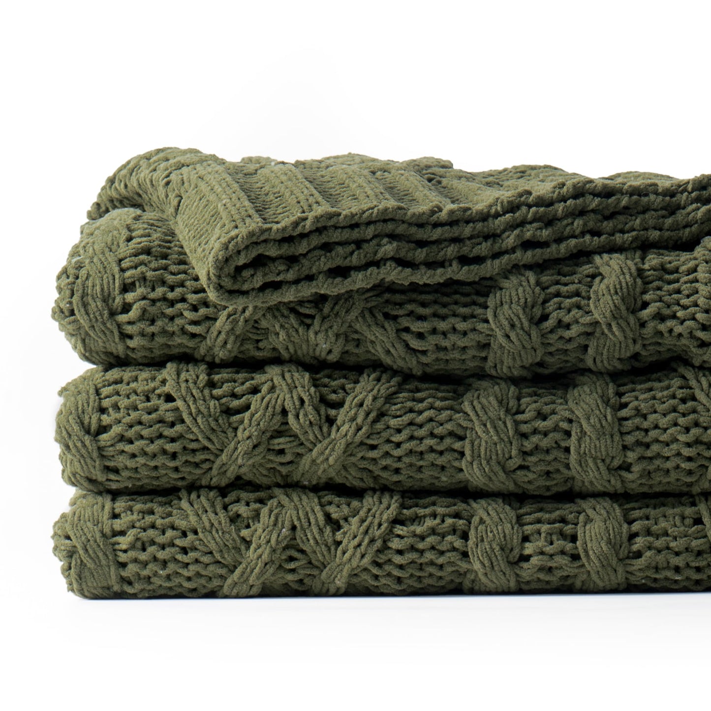 Battilo Olive Green Knit Throw Blanket for Couch, Woven Chenille Throw Blankets for Living Room, Sofa, Soft Chunky Knit Blanket, Decorative Couch Blanket, 51"x67"
