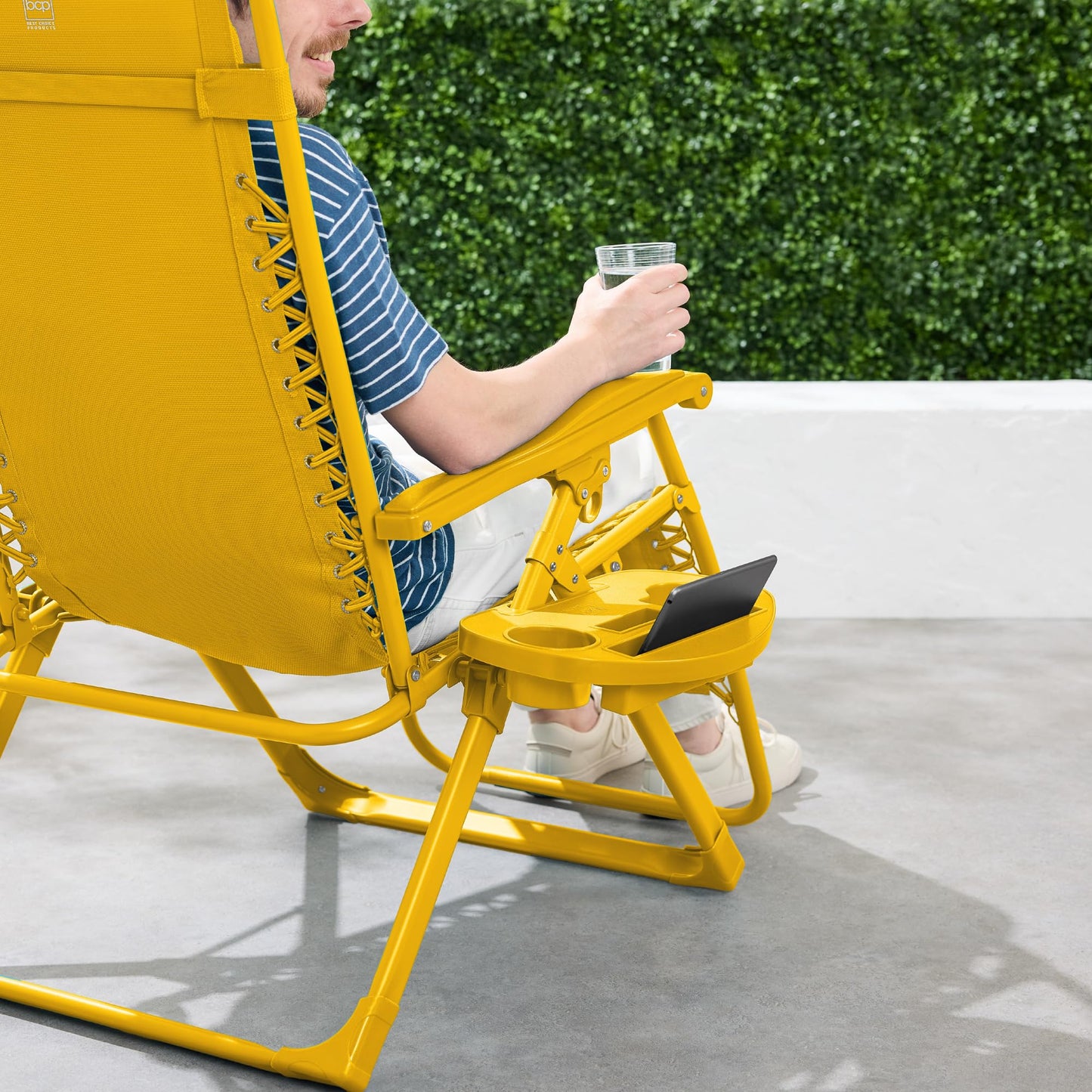 Best Choice Products Adjustable Zero Gravity Chair, Monochromatic Color Folding Patio Recliner w/Side Tray, Headrest - Sunflower