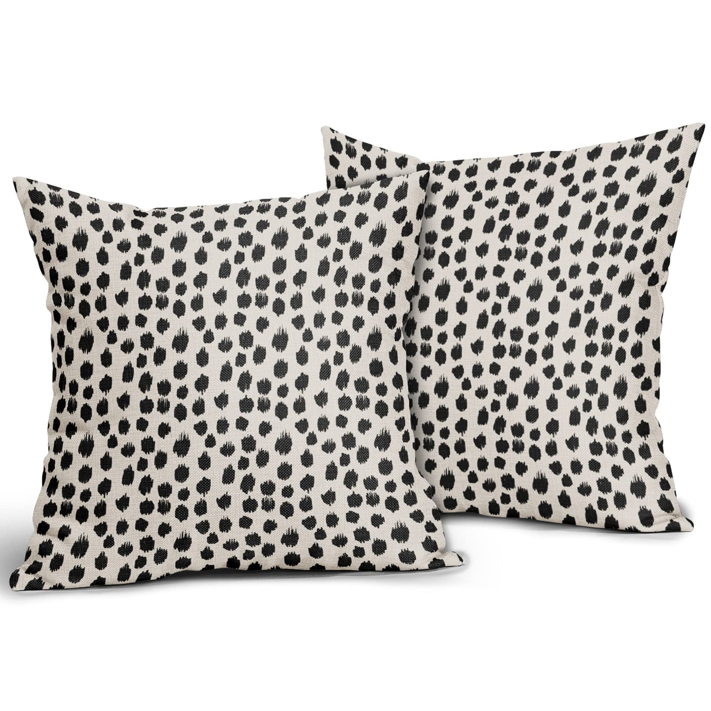 Polka Dot Pillow Covers 18x18 Set of 2 Black Cream Throw Pillows Boho Design Brush Strokes Decorative Outdoor Pillowcase Square Cushion Cover Linen Pillow Case for Home Sofa Couch Bed