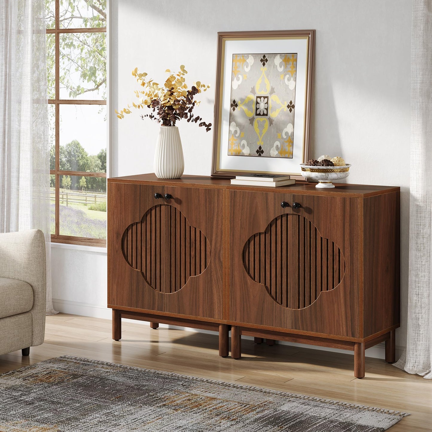 Tribesigns Sideboard Buffet Cabinet, 55" Storage Cabinet with Shelves and Doors, Modern Credenzas for Kitchen, Living Room, Dining Room, Rustic Walnut