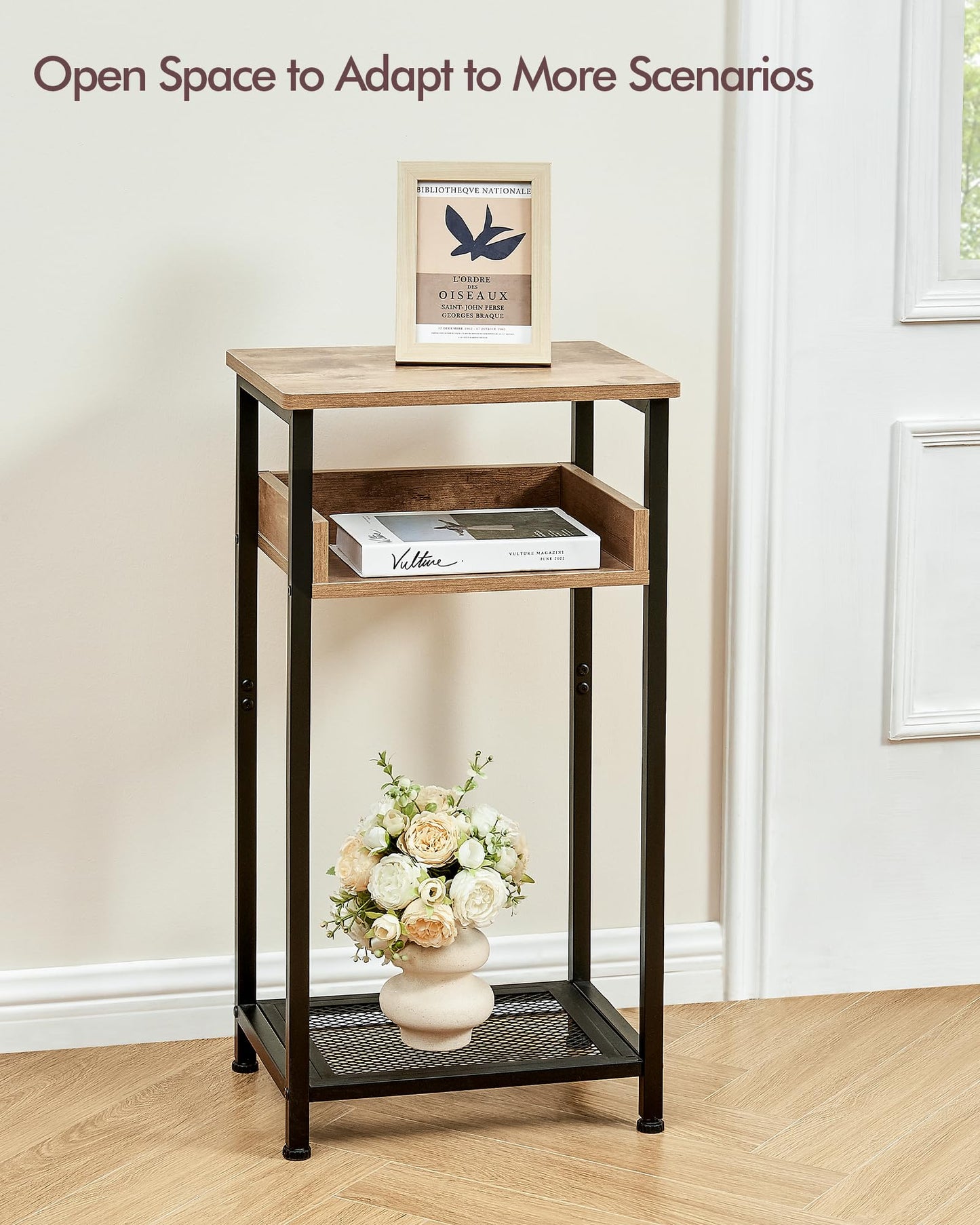 KJGKK Tall Side Table, 30 inch High End Table, Small Entryway Table, Bedside Table for Living Room and Bedroom, Greige & Black
