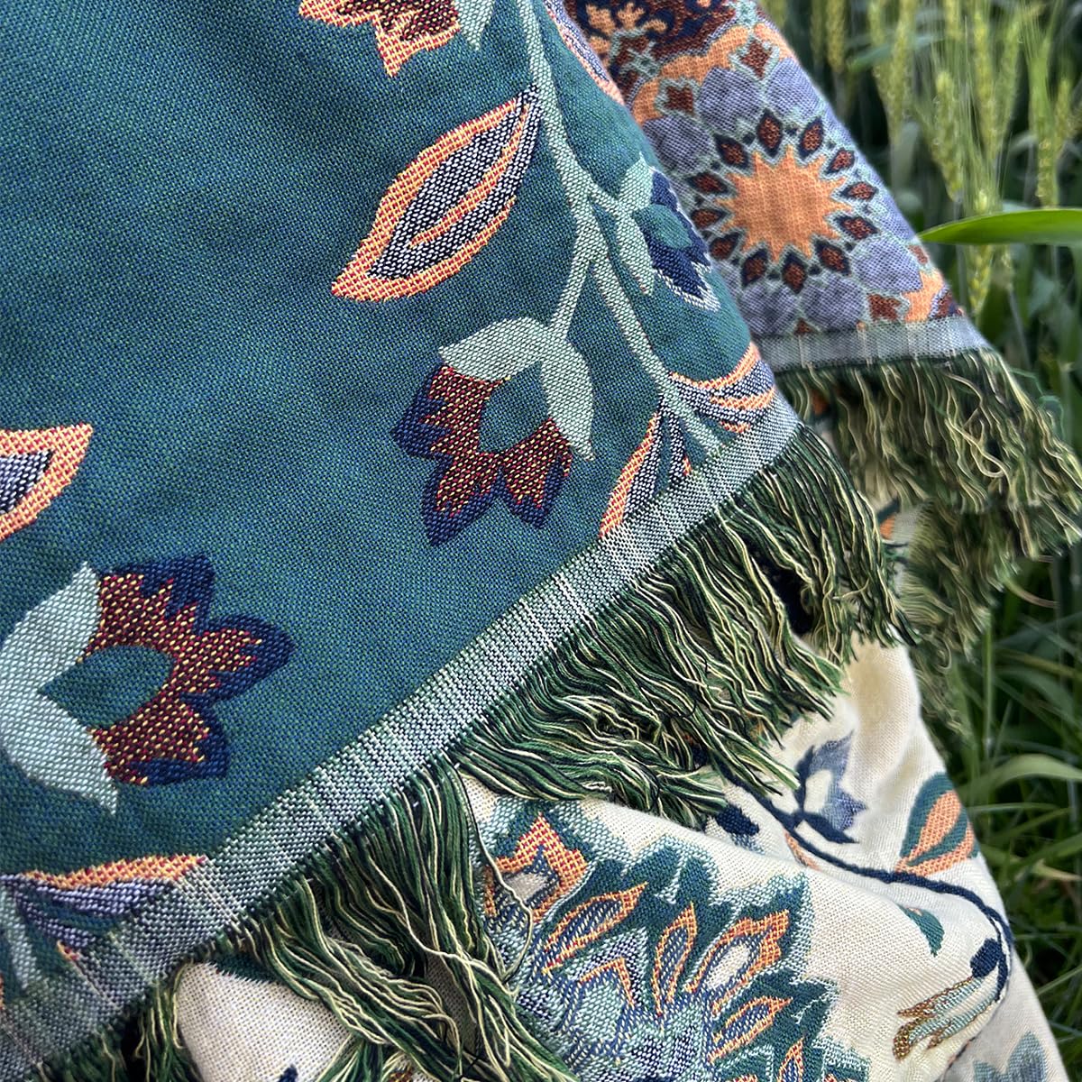Hopstar Boho Throw Blanket for Bed - 100% Cotton Fall Blanket Floral Printed Farmhouse Decor Large Bed Blankets (Floral A, 60"×80")