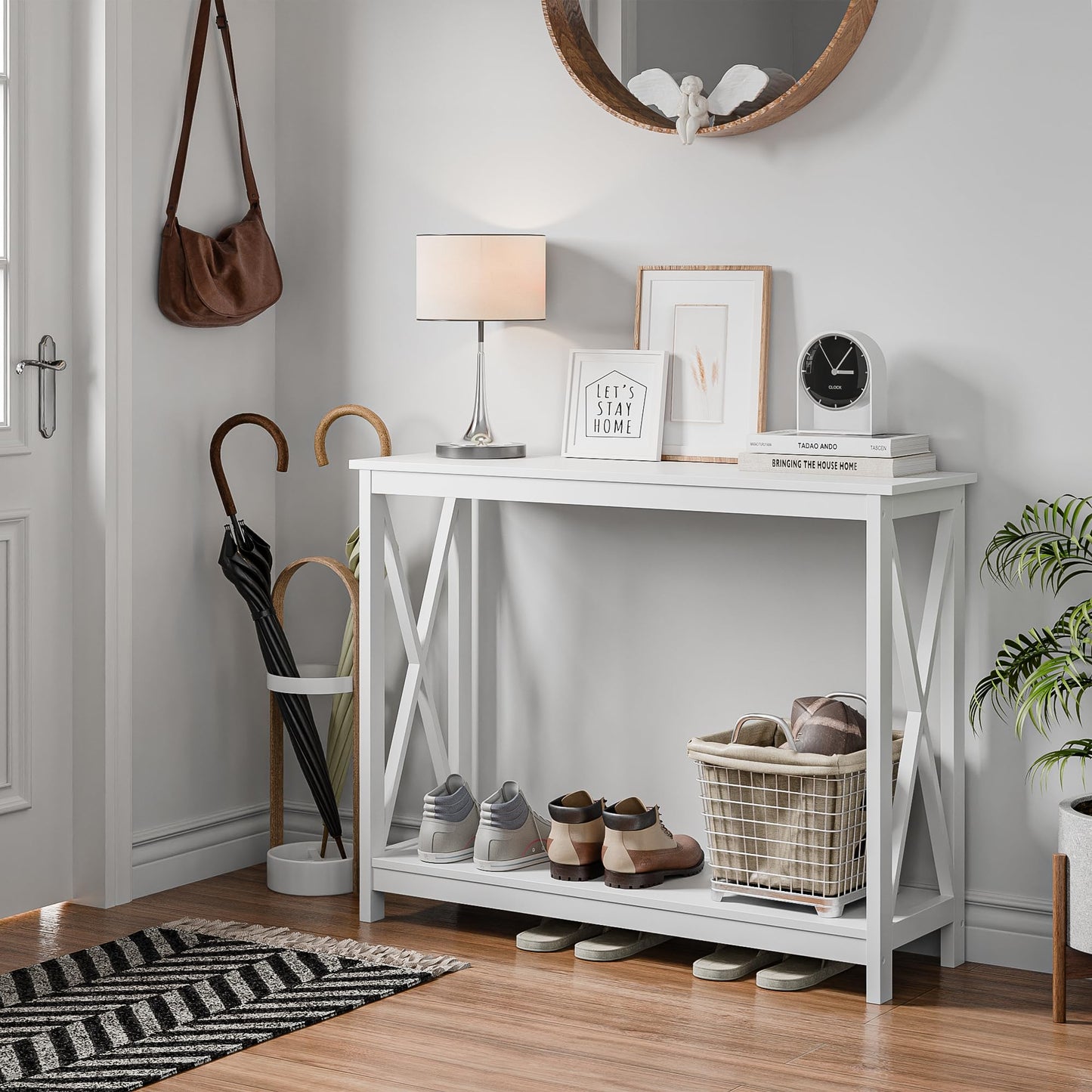 ZENY Console Table, Entryway Table, Narrow Sofa Table with 2-Tier Shelves, Entrance Table for Living Room, Entryway, Hallway, Foyer (White)
