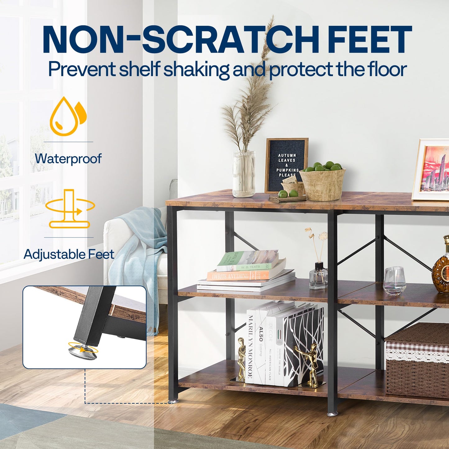 VIVOHOME 55 Inch Entryway Console Table, Narrow Industrial Sofa Table Behind Couch with 3-Tier Storage Shelves, Metal Frame, Easy Assembly, for Hallway, Living Room