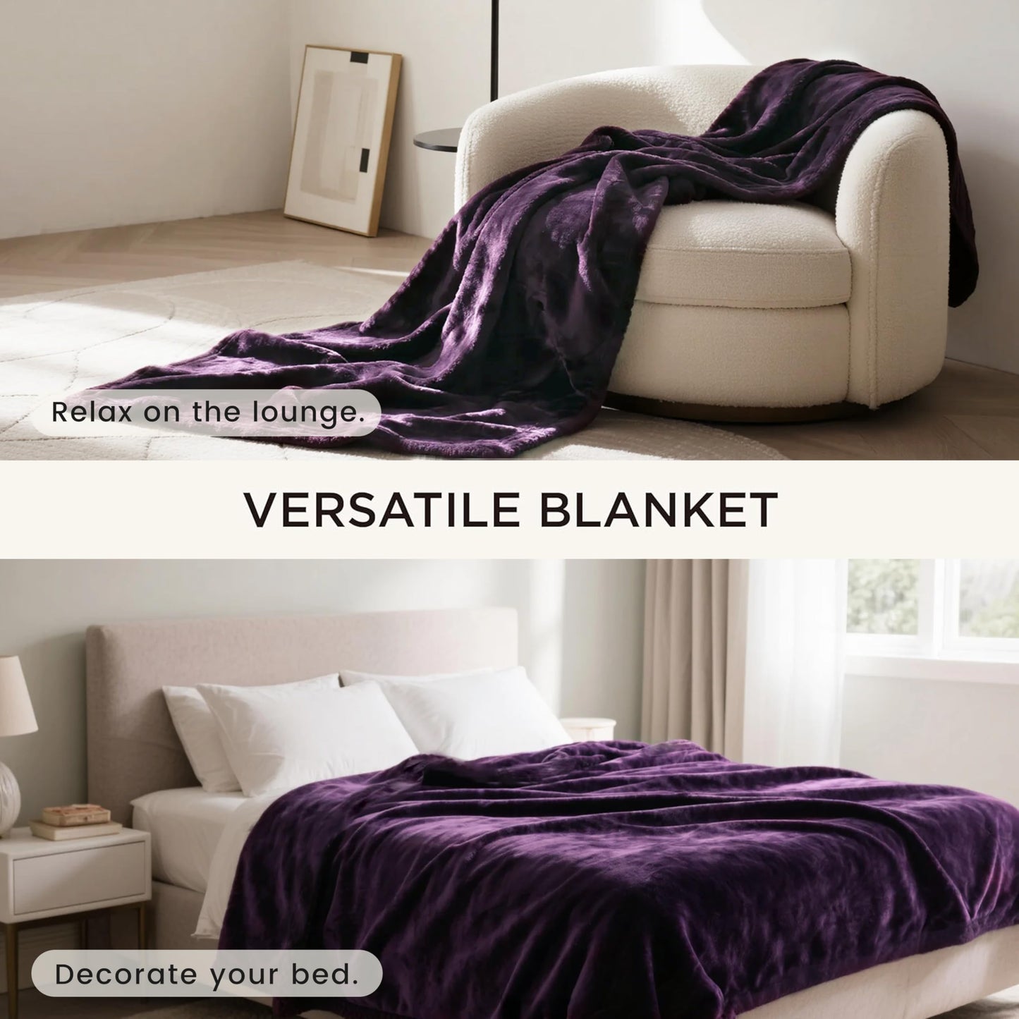gogobunny Waterproof Bed Blanket, Reversible Sherpa Fleece Throw Blanket for Dog Puppy Cat, Furniture Cover Protects Bed Couch Sofa from Liquid Pee and Pet Fur (Dark Purple, 50x60 inches)