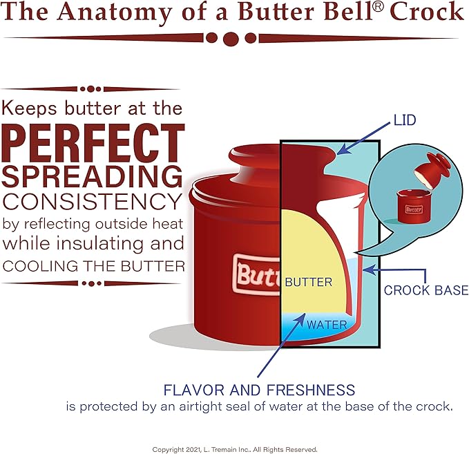 Butter Bell - The Original Butter Bell crock by L Tremain, a Countertop French Ceramic Butter Dish Keeper for Spreadable Butter, Matte Black + Ivory Matte