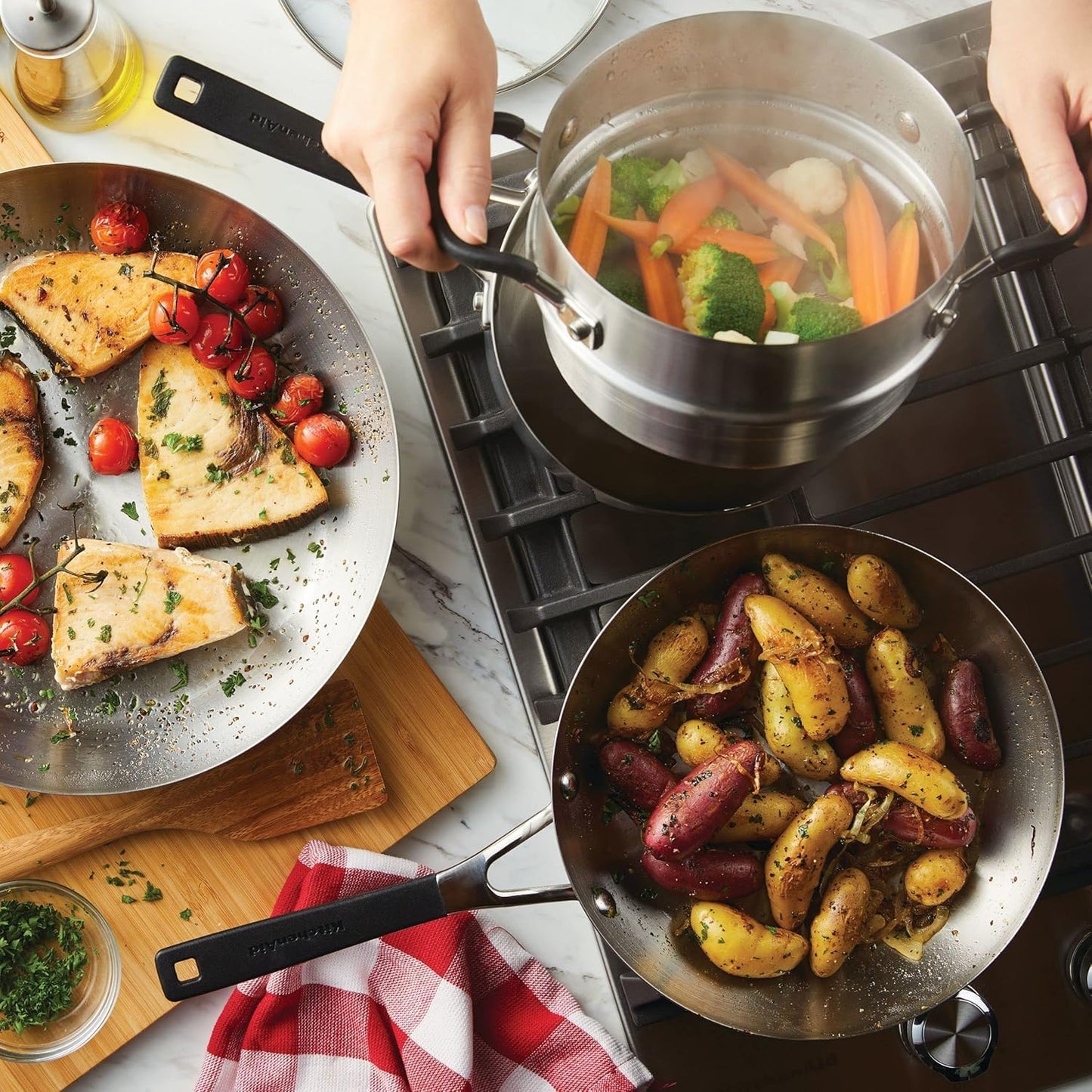 KitchenAid Stainless Steel Cookware/Pots and Pans Set, 10 Piece, Brushed Stainless Steel