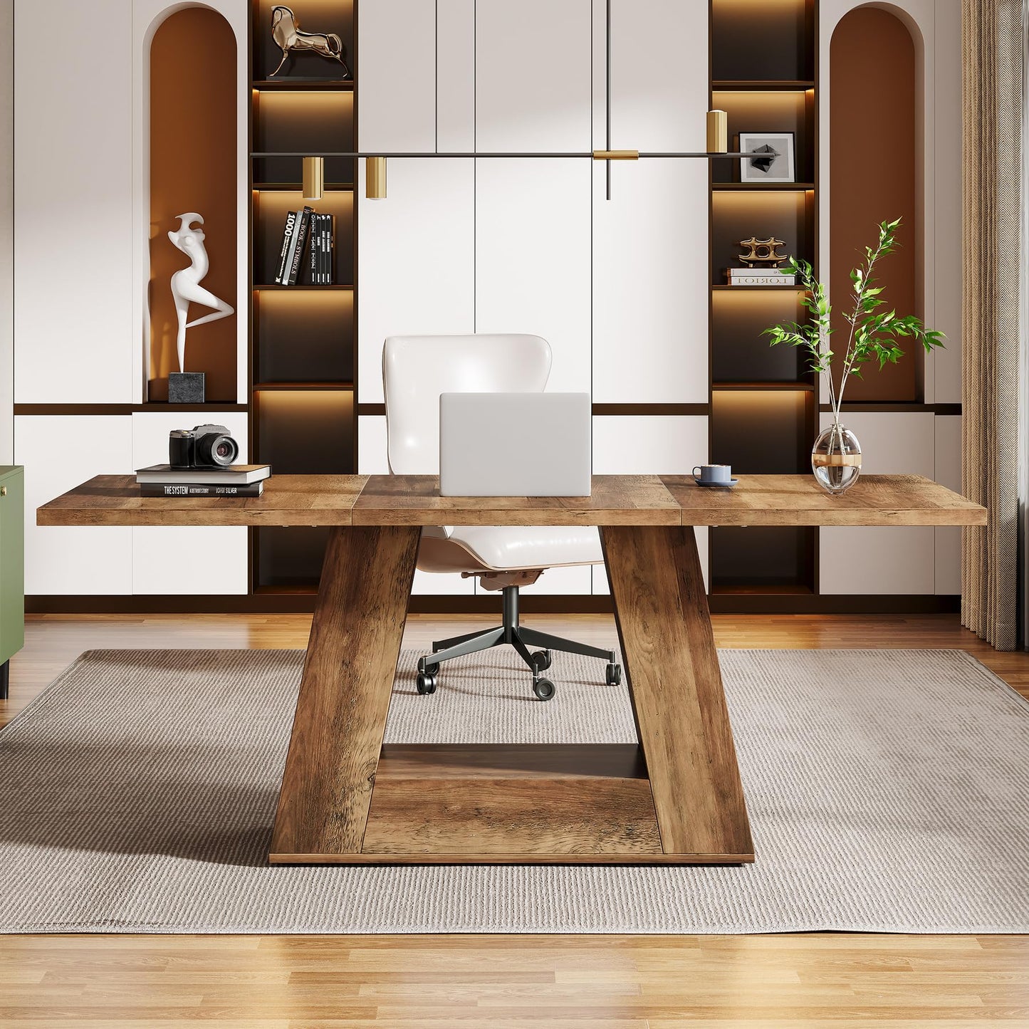 Tribesigns Farmhouse Computer Desk, 63-Inch Large Office Desk Workstation, Simple Style Executive Desk Study Table with Sturdy Base, Wooden Writing Desk for Home Office, Rustic Brown