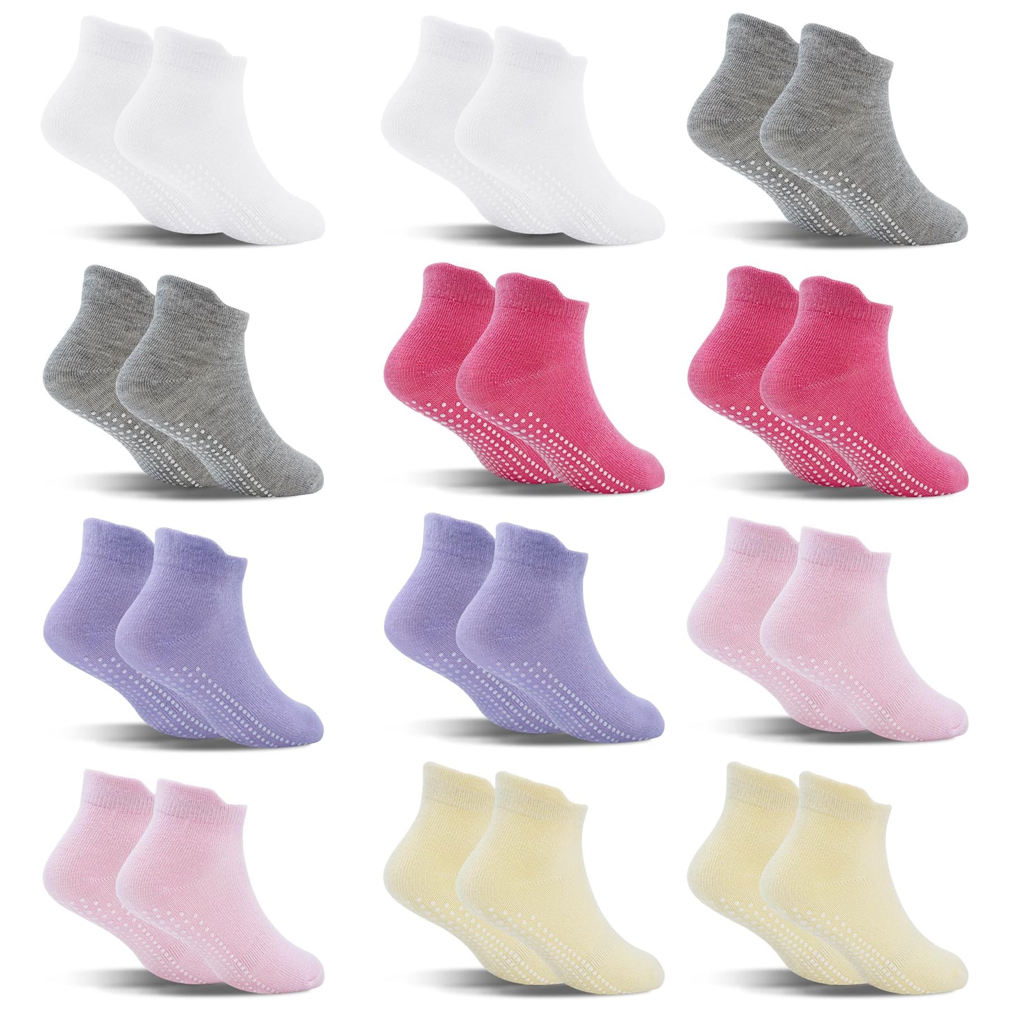 SkiBeaut Toddler Girl Socks 12 Pairs Ankle Boy Non Slip Skid Girls Boys Grips Low Cut Toddlers Socks for 1-3 Years Children
