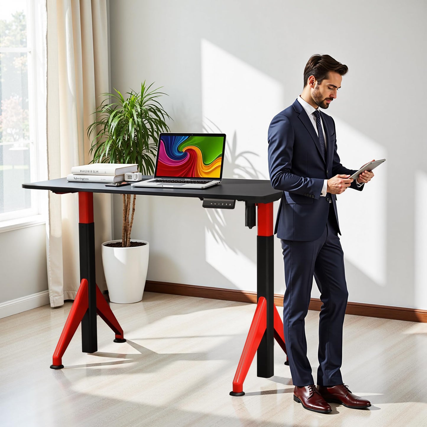 Fromann Electric Sit Standing Desk 47.2×23.6 Inches Height Adjustable Sit Stand up Desk for Home Office (Black)