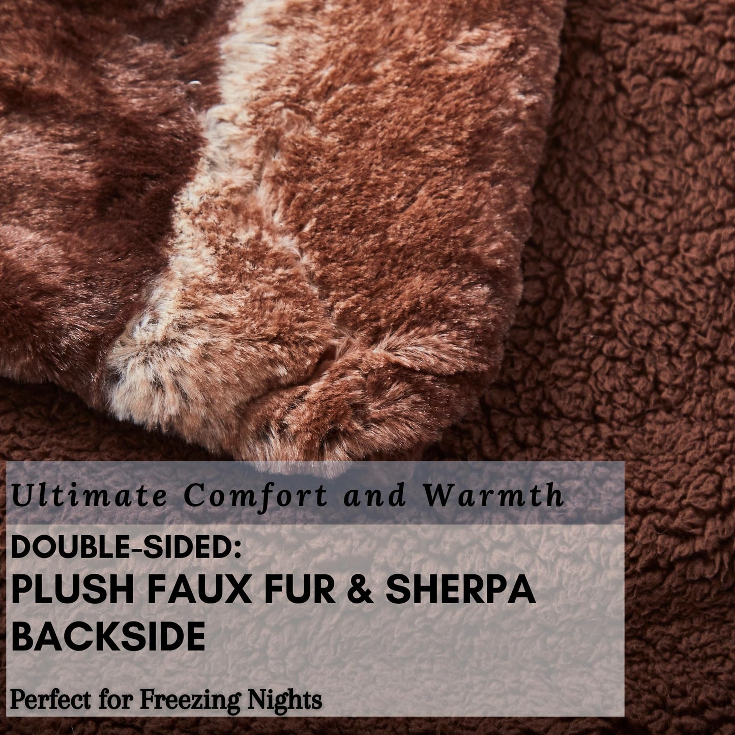 Tache 63 X 90 Inch Elegant Golden Dark Brown Faux Fur Super Soft Warm Sherpa Throw Blanket, Twin Size