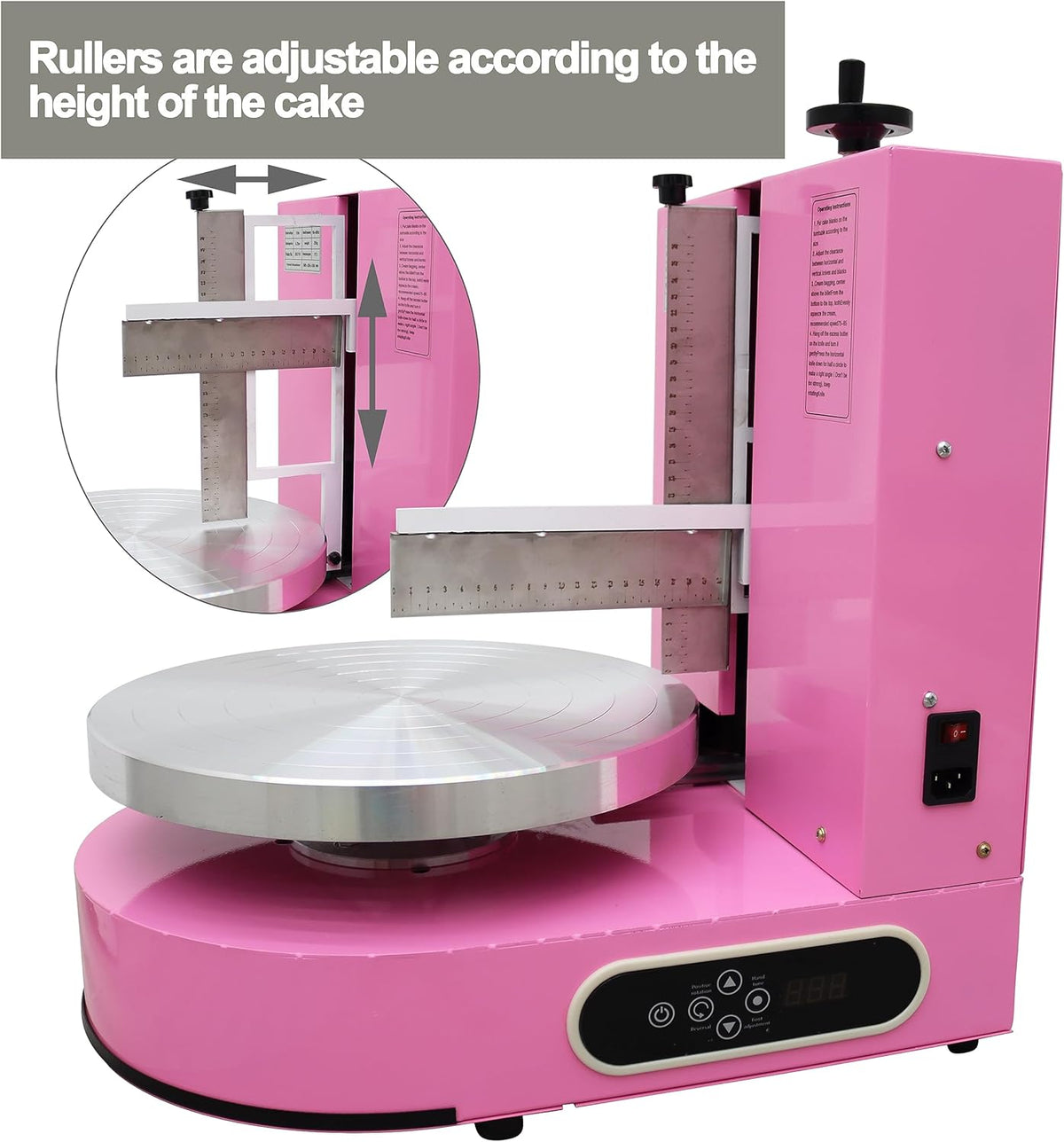 TECHTONGDA Cake Decorating Coating Machine Cream Spreading Automatic Frosting Turntable with Graduated Scraper 60-320RPM Rotating Speed for 6-14inch Cakes Pink