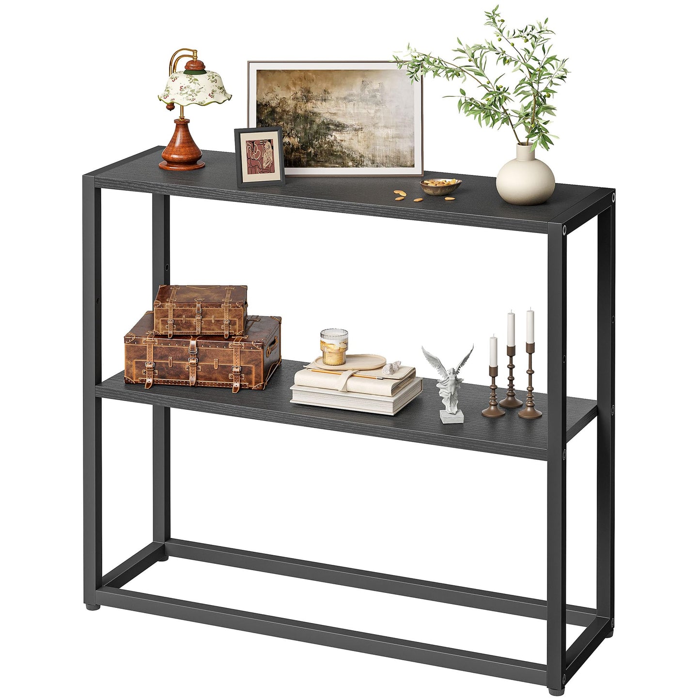 TIQLAB Small Entryway Table, 29.5" Narrow Console Table with Shelves, Sofa Table, Couch Table, Side Table, Entry Table for Hallway, Living Room, Small Space, Black