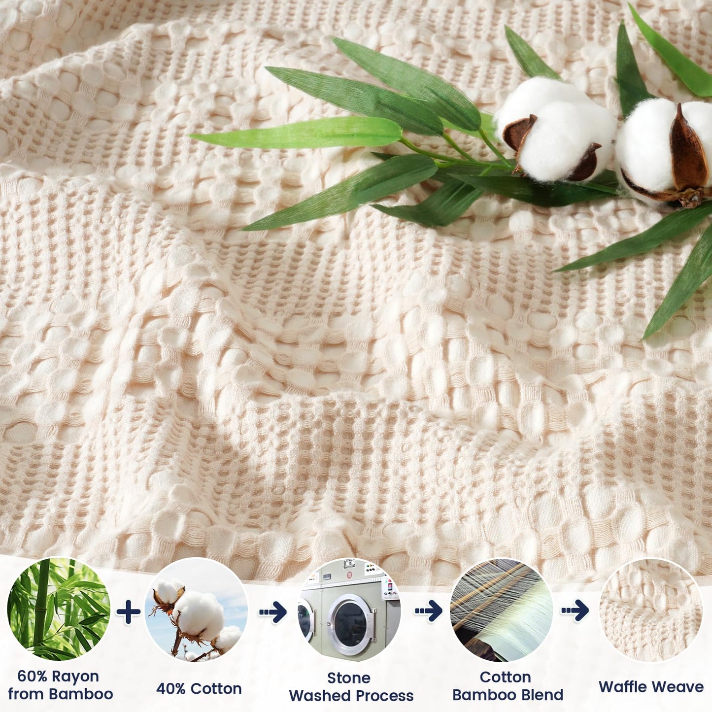 PHF Stone-Washed Cooling Waffle Twin Size Blanket - Lightweight Breathable Summer Blanket, 60% Rayon from Bamboo & 40% Cotton, Luxuriously Soft for Bed & Couch, 66"x90", Light Pink