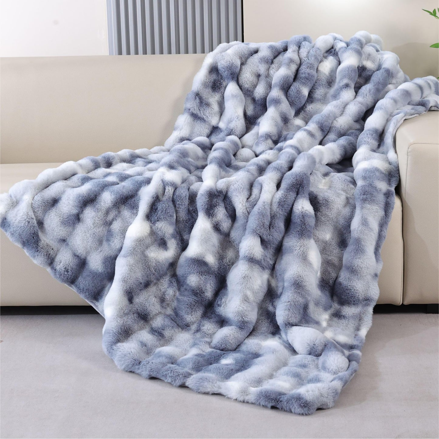 BlanketSolution Faux Fur Soft Fluffy Tie-dye Blue Throw Blanket for Living Room Bedroom Couch 60X80 Fuzzy Bubble Thick Throw Blanket Decorative Blanket Home Decor 860 GSM