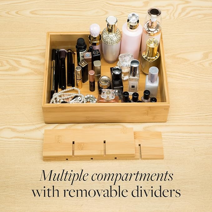 GOBAM Bamboo Closet Drawer Divider - Storage Organizer with 15 Compartments, Drawer Organizer, Storage Box for Belts, Ties, Bras, Briefs, Socks & Jewelry - Natural
