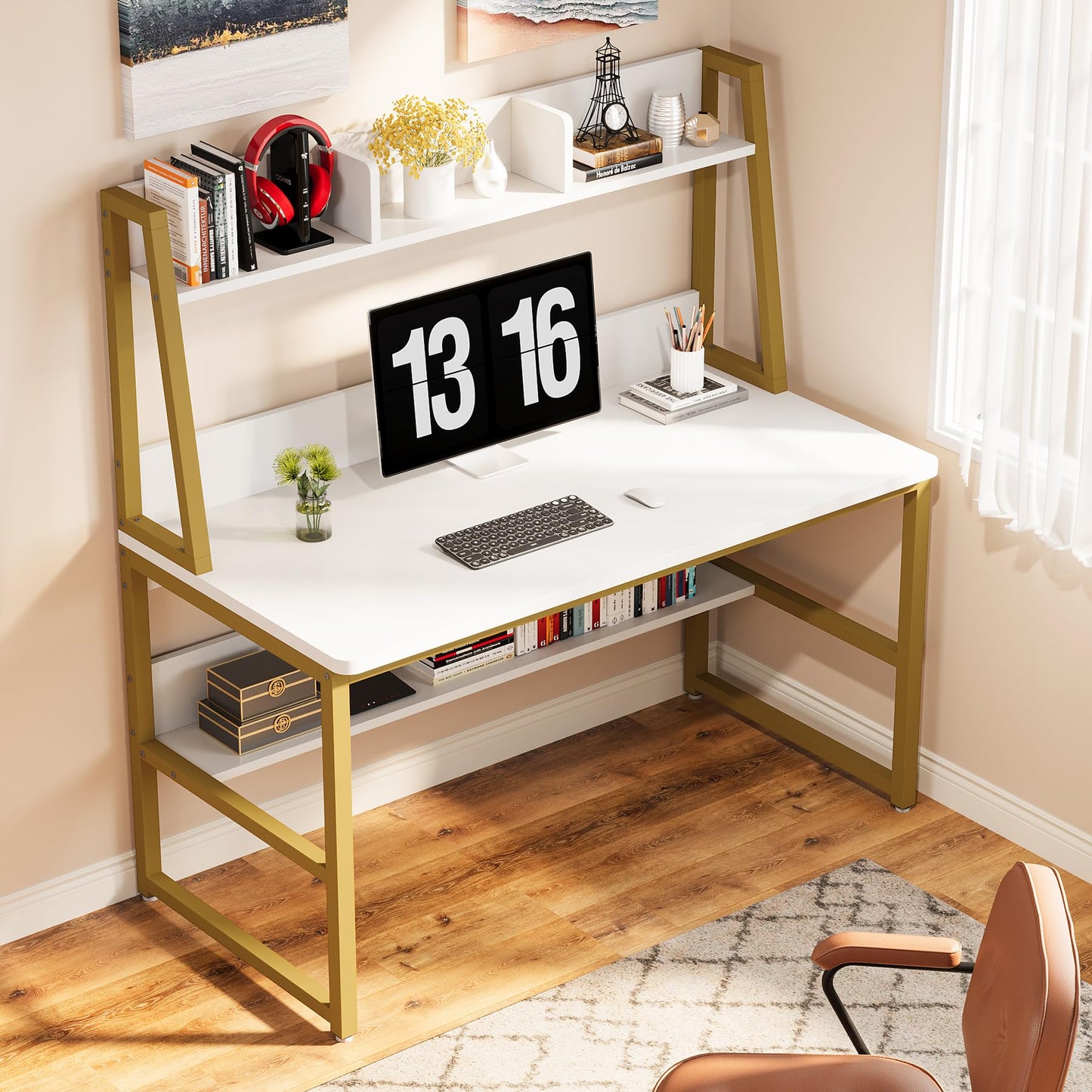 Tribesigns Computer Desk with Hutch, 47 inches Home Office Desk with Space Saving Design with Bookshelf for Small Spaces