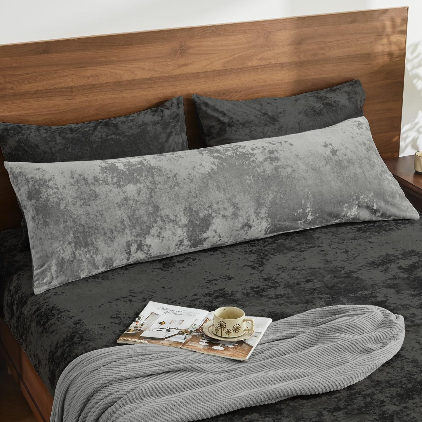BEDELITE Velvet Body Pillow Cover with Zipper, Soft and Plush 20x54 Long Pillow Case, Velvety Smooth and Cozy Body Pillow Pillowcase for Bedroom and Couch, for All Seasons(Gray)