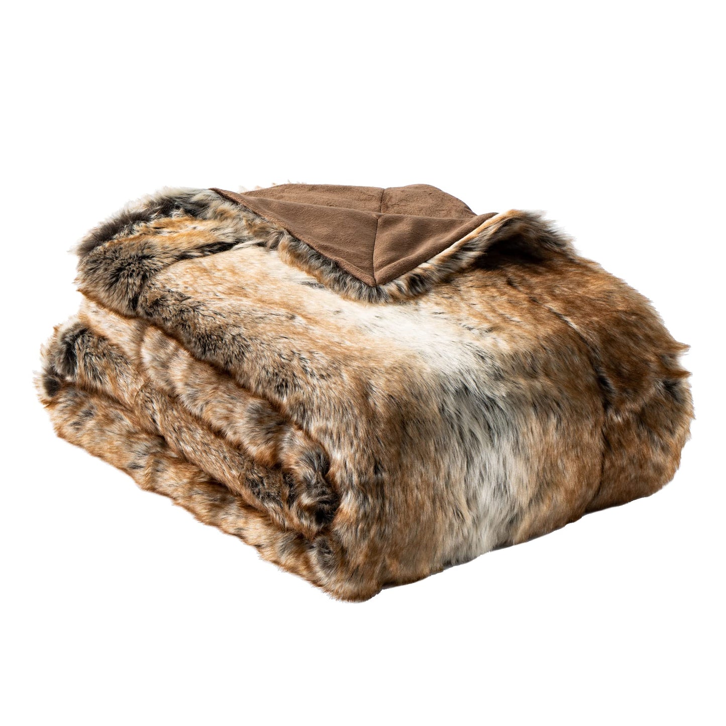 BATTILO HOME Luxury Brown Faux Fur Blanket Thick Warm Elegant Cozy Fuzzy Throw for Couch, Bed, Sofa Fluffy Blankets Decorative Reversible to Plush Velvet, 50"x60"