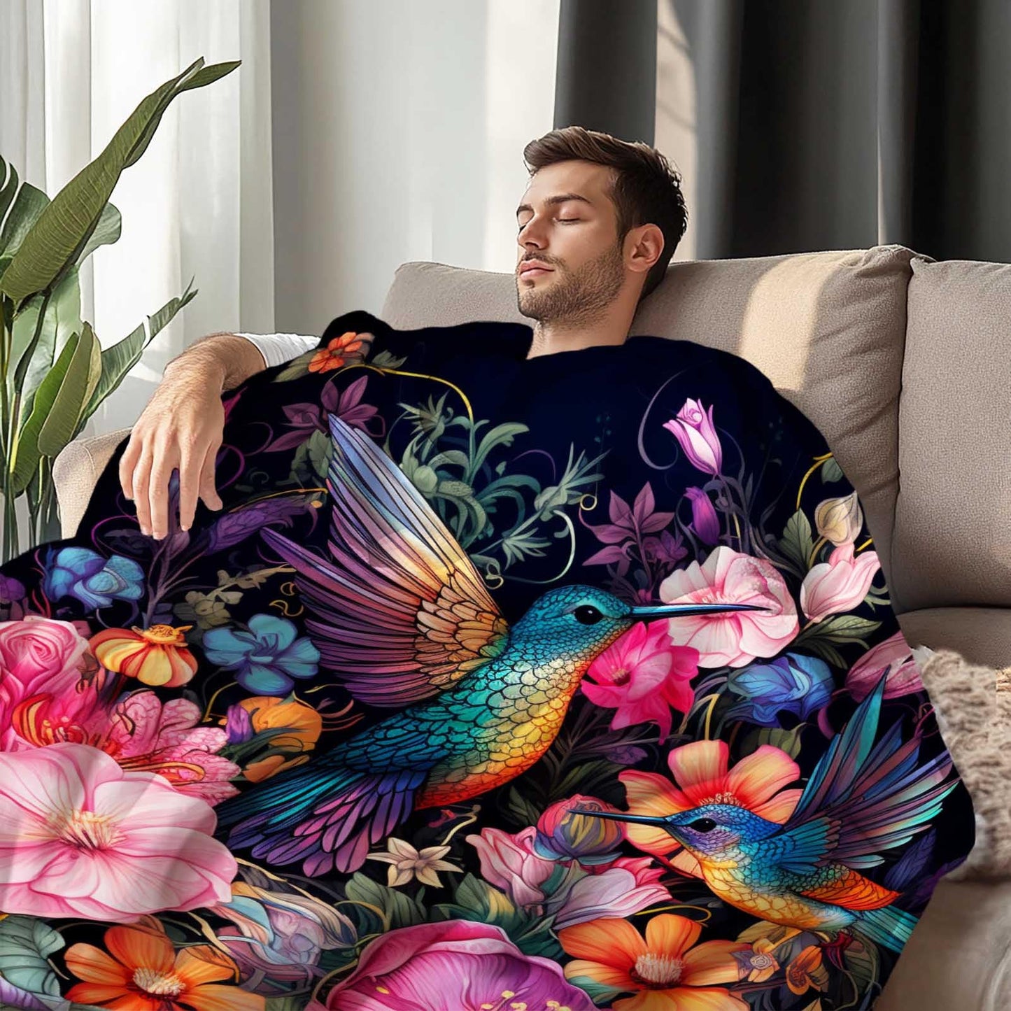 FexNuvko Hummingbird Throw Blanket for Couch Sofa Bed, Soft Bird Blanket Throw Gifts for Men Women, 60x80 inches, Lightweight Plush Fleece Home Decor, No-Pilling